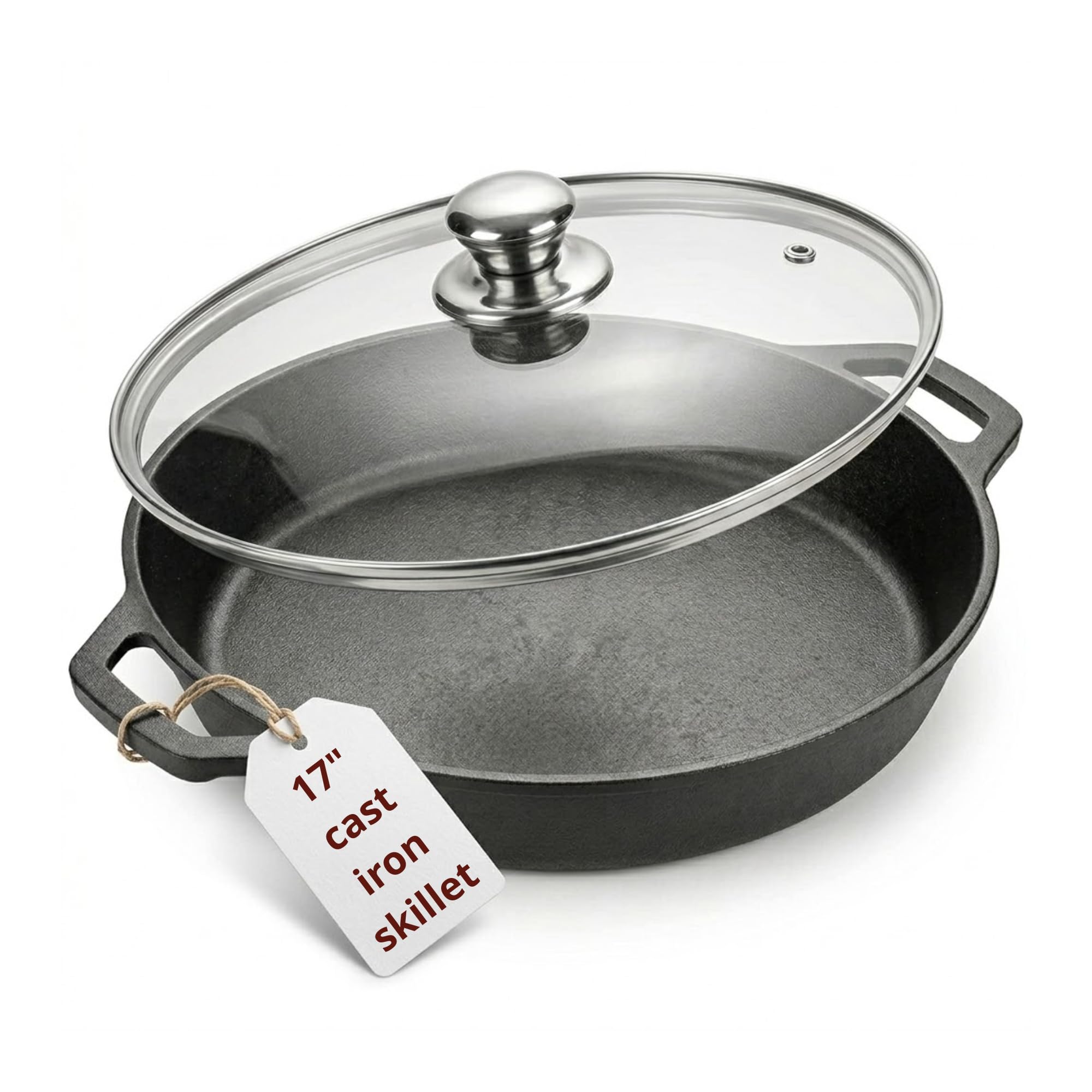 Extra Large PreSeasoned 17 Inch Cast Iron Skillet With Lid, Double Handle