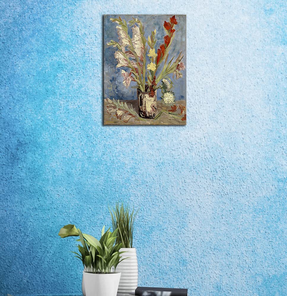 Wieco Art Vase with Gladioli and China Asters by Van Gogh Famous Oil Paintings Reproduction Modern Floral Giclee Canvas Prints Artwork Abstract Flowers Pictures on Canvas Wall Art for Home Decorations