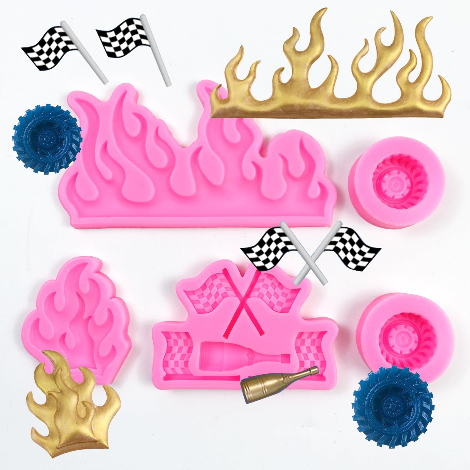 Rainmae Flame Fondant Molds, Car Tire Fondant Mold, Hot Fire Silicone Molds, Round Tire Mold, Truck Wheel Shape Mold For Sugar C