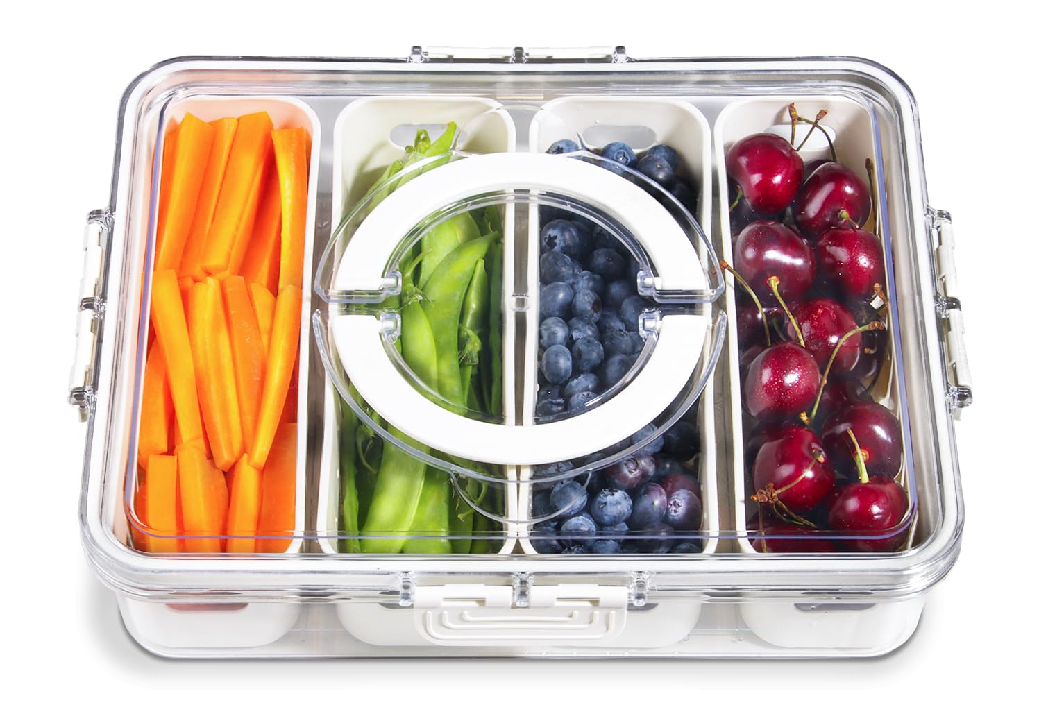 Yfuif Portable Fruit Storage Containers For Fridge, 4 Compartments Snack Box Container, Bpa-Free Divided Serving Tray With Lid F