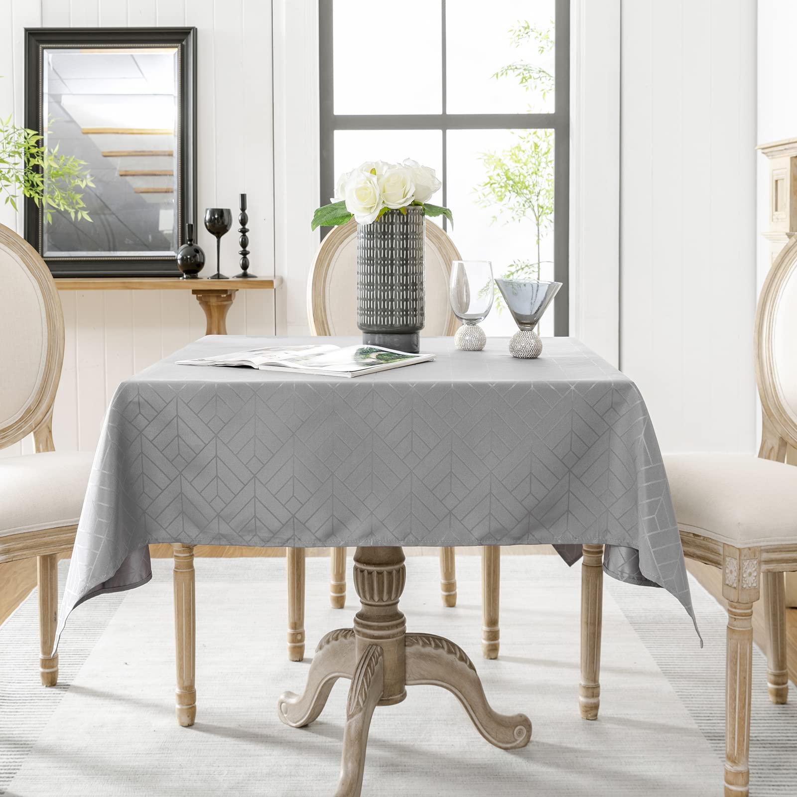 Efficinature Square Tablecloth 54X54 Inch Table Cloth Geometry Pattern Silky Soft Waterproof Wrinkle Resistant Washable Table Co