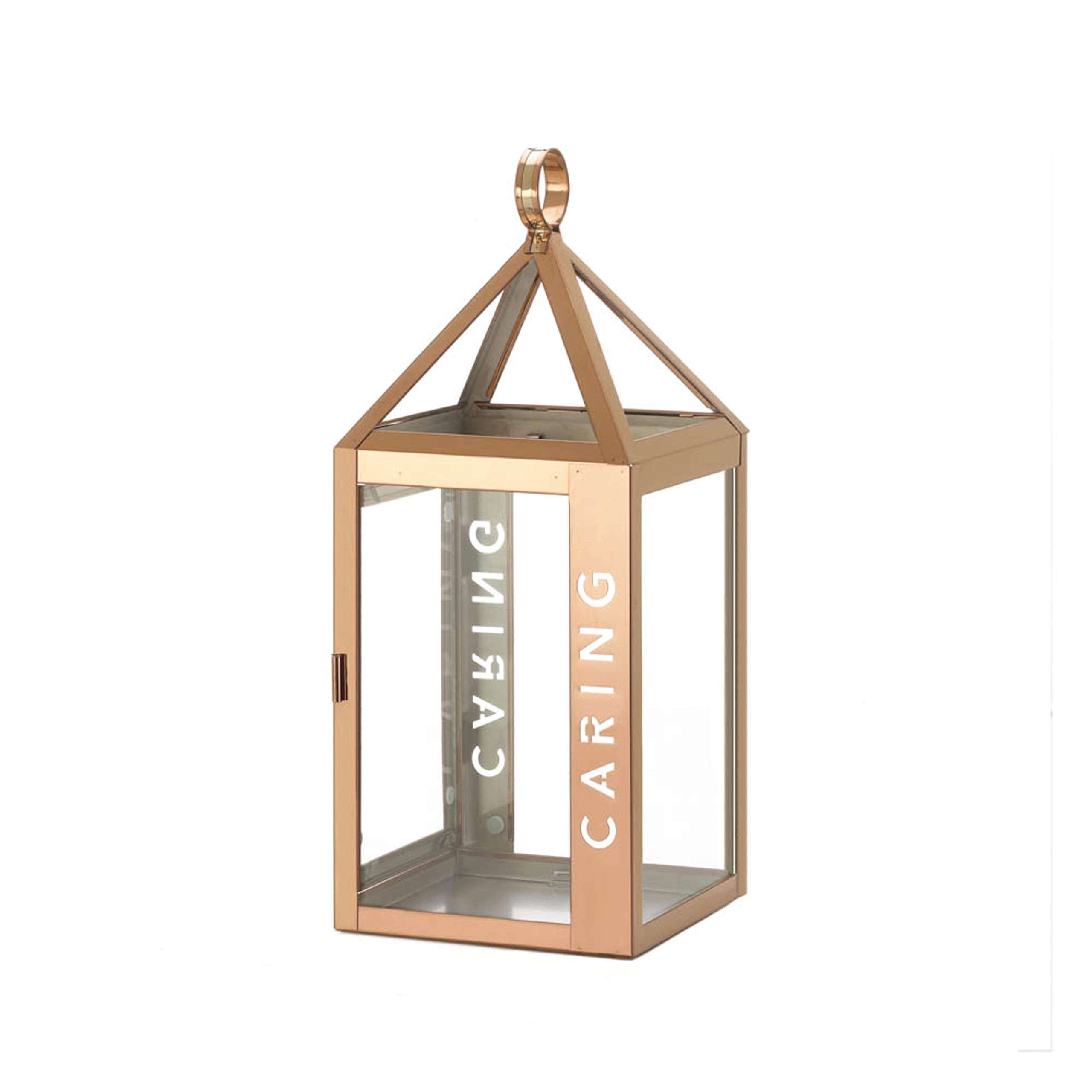 Zingz & Thingz Stainless Steel Caring Hanging Candle Lantern, Decorative Light Home Decor, 13.75 Tall, Rose Metal