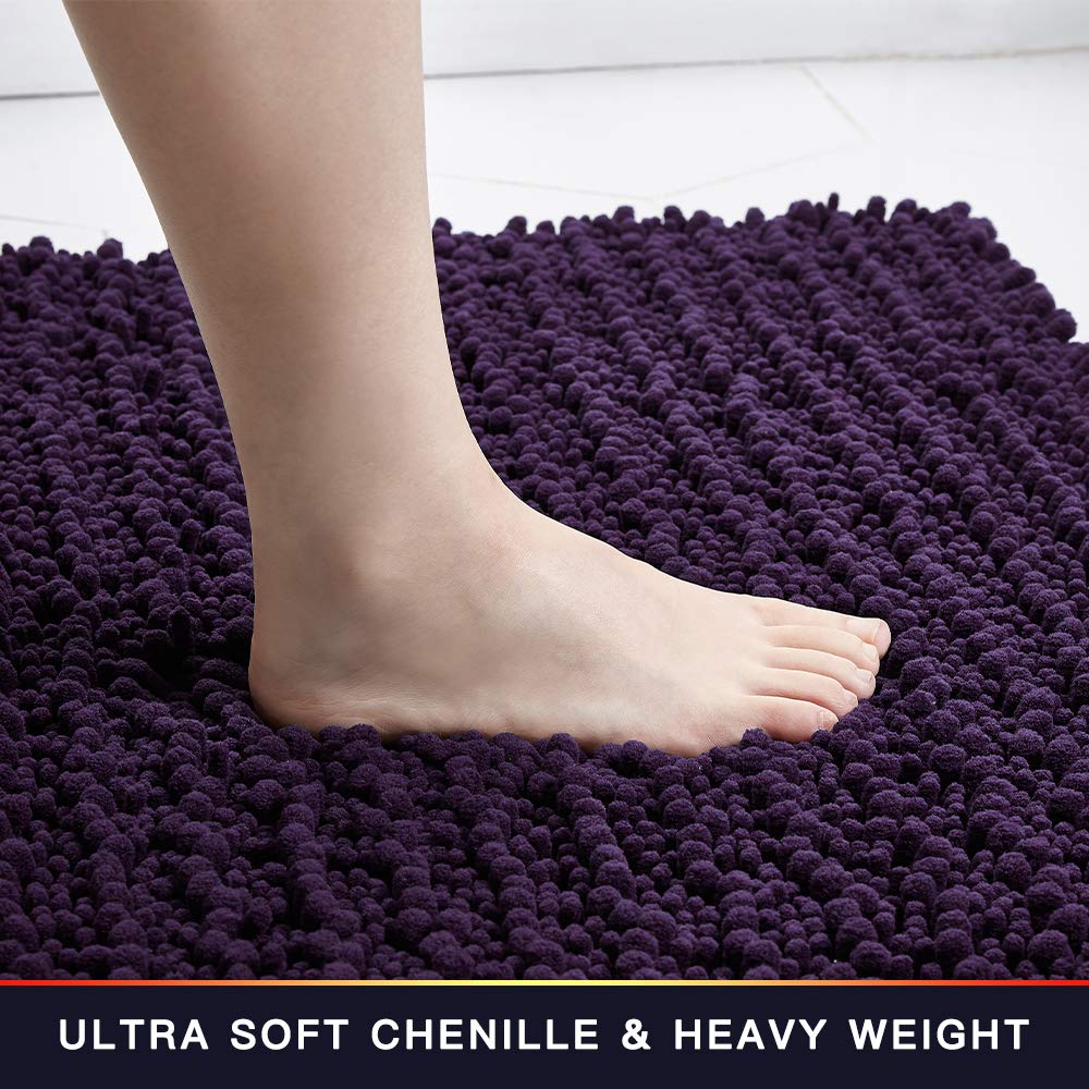 Walensee Bathroom Contour Rug Non Slip Toilet U Shaped Bath Mat (20X24, Dark Purple) Water Absorbent Super Soft Shaggy Chenille
