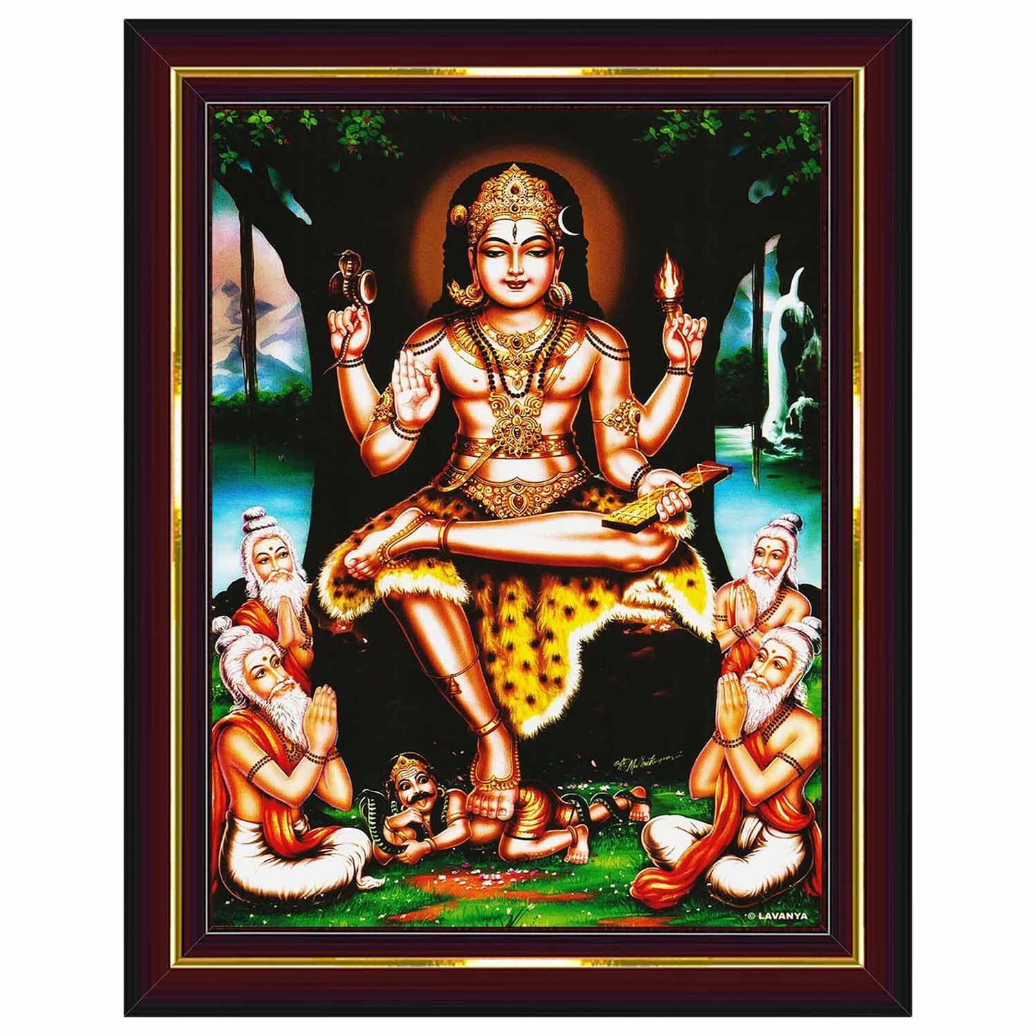 Pavan Photo Laminations Lord Dakshinamurthy Yoga Dakshinamoorthy Wall Painting Framed Home Decor (Wood,Matte,Brown,Big Size,10 X