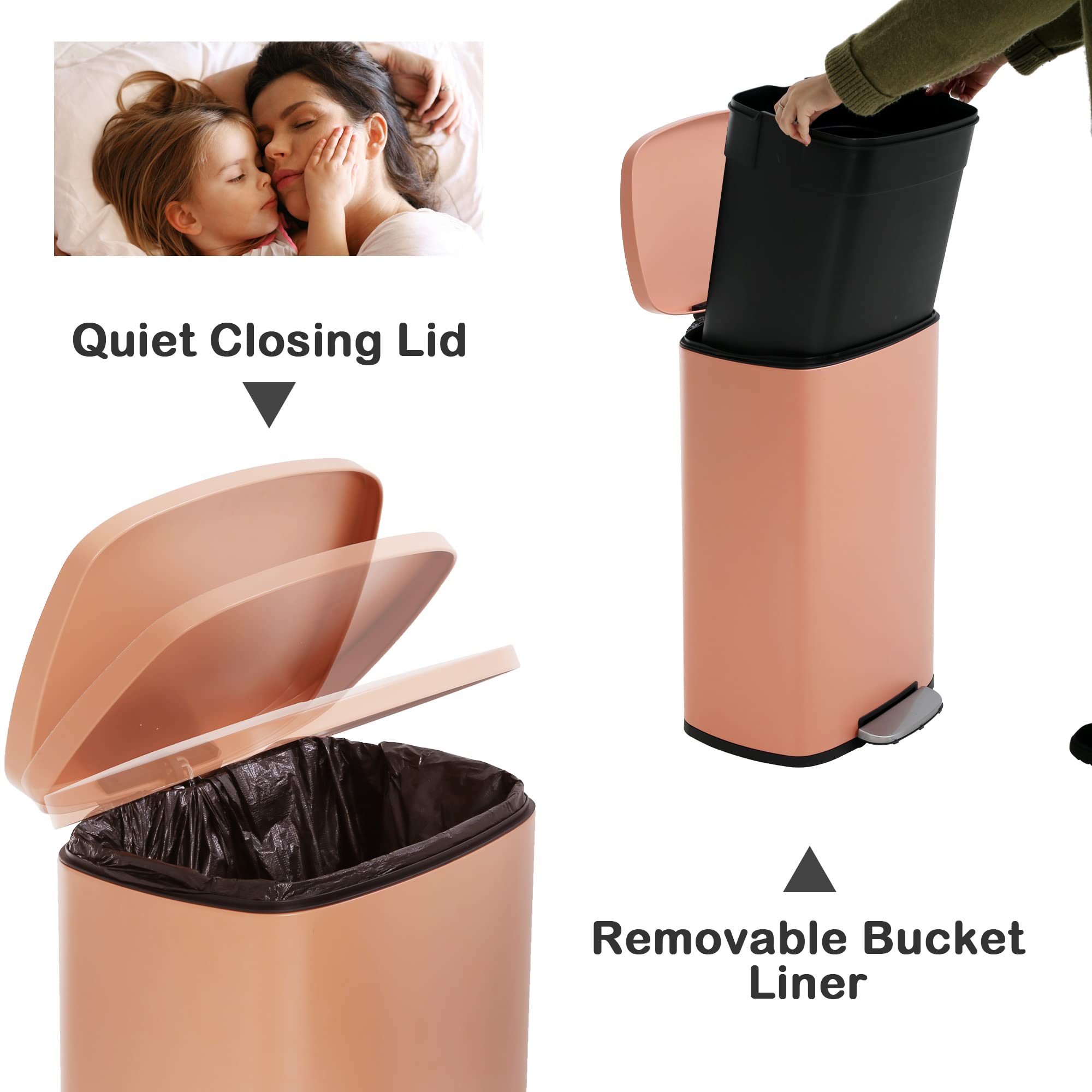 50 Liter / 13 Gallon Kitchen Trash Can With Lid, Stainless Steel Trash Can With Foot Pedal And Plastic Inner Bucket, Fingerprint