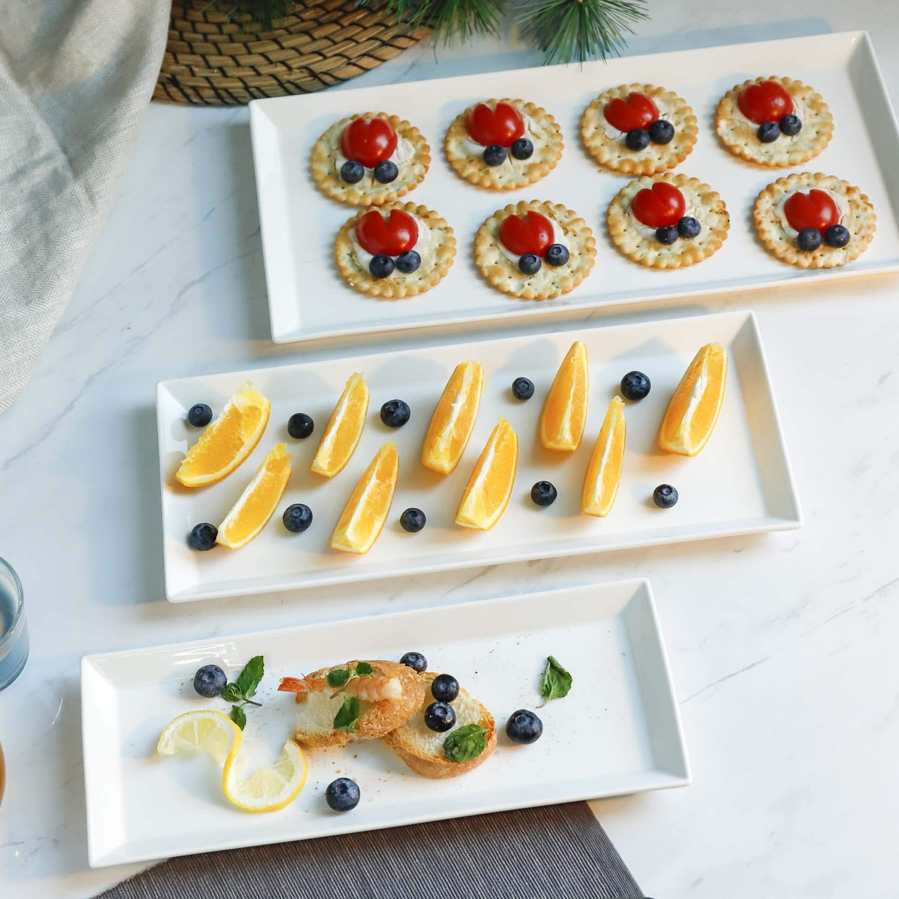 Sweese White Serving Platters For Entertaining - Rectangle Porcelain Serving Plates - Excellent As Trays For Serving Food, Fruit
