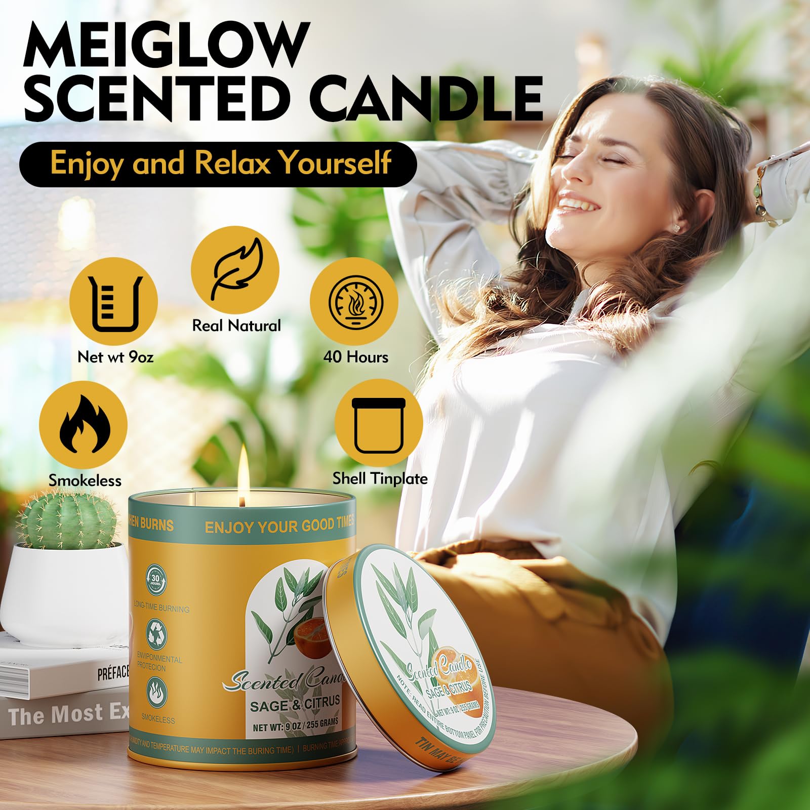 2 Pack Scented Candles (90 Total Burn Hours) - Soy Wax Candles 9 oz Each in Tin - Long Lasting Aromatherapy Candle Gift Set (Sag