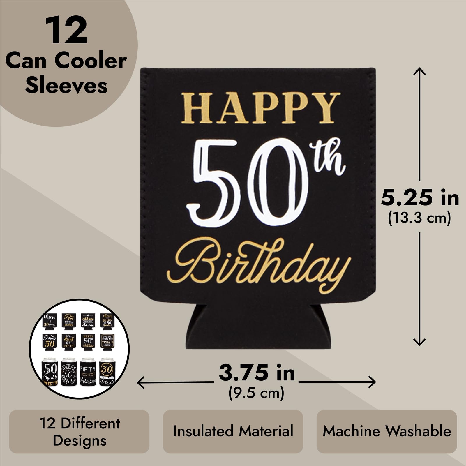 Sparkle And Bash 12 Pack 50Th Birthday Can Cooler Sleeves For Soda, Beverages - Cheers And Beers To 50 Years Decorations And Par