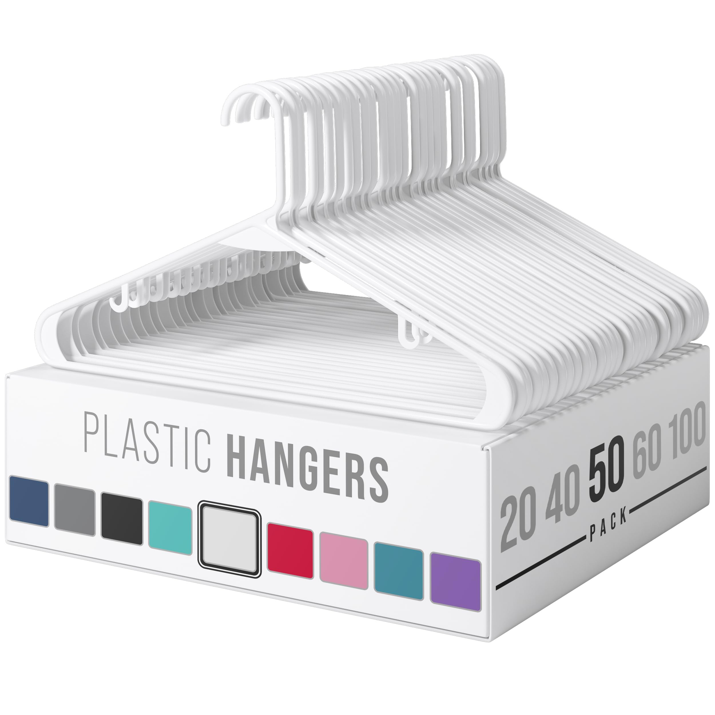 Plastic Hangers 50 Pack White - Clothes Hangers - Makes The Perfect Coat Hanger And General Space Saving Clothes Hangers For Clo