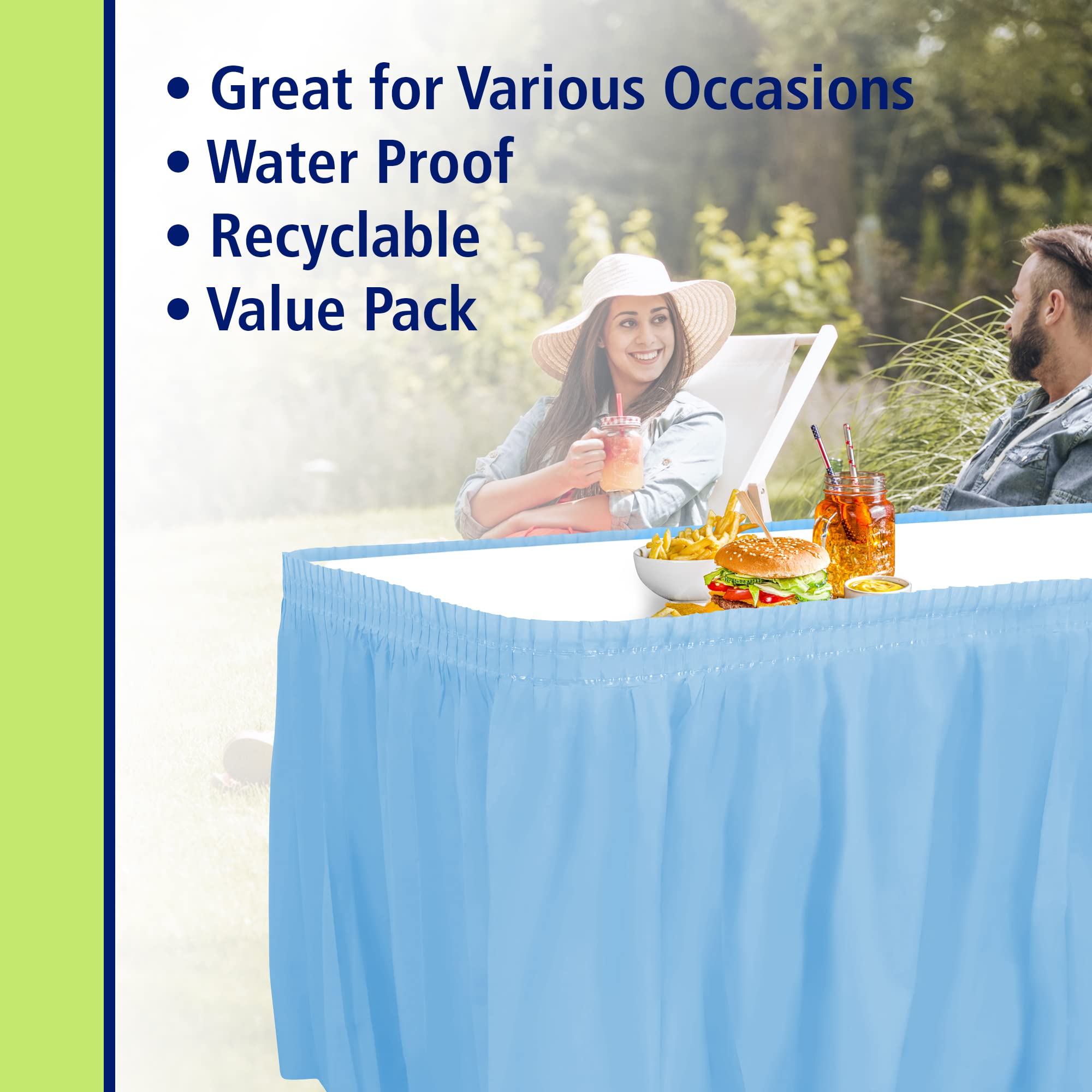 Party Dimensions Plastic Table Skirt, 29-Inches By 14-Feet - Light Blue - 1 Pack
