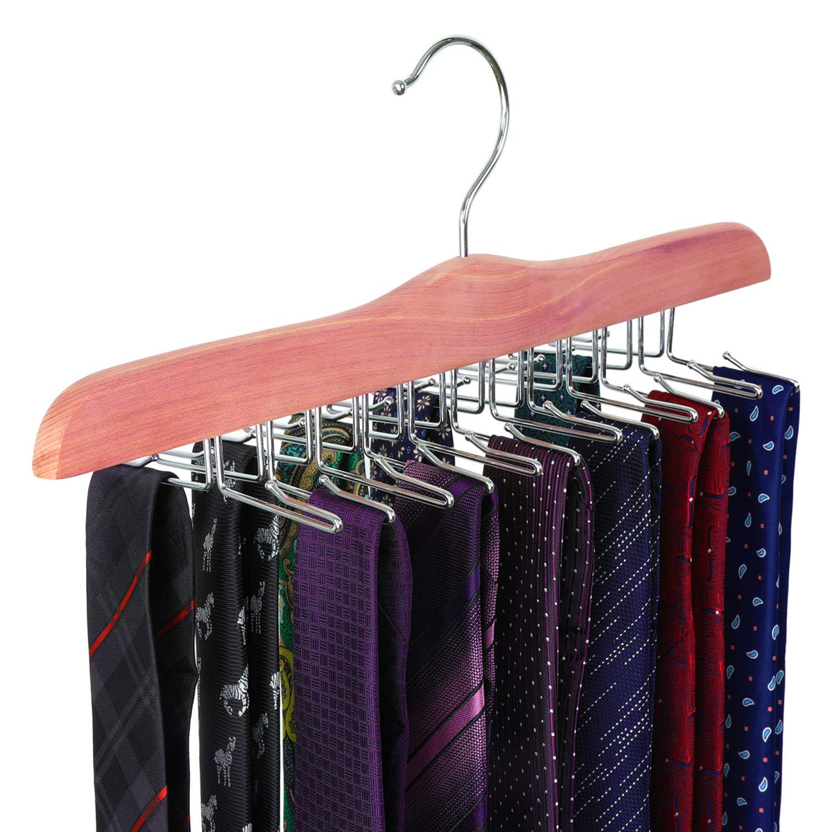 Topia Hanger American Red Cedar Wooden Tie Racks For Closet, 24 Tie Hangers Organizer, High-Grade Space Saving Necktie Holder Fo