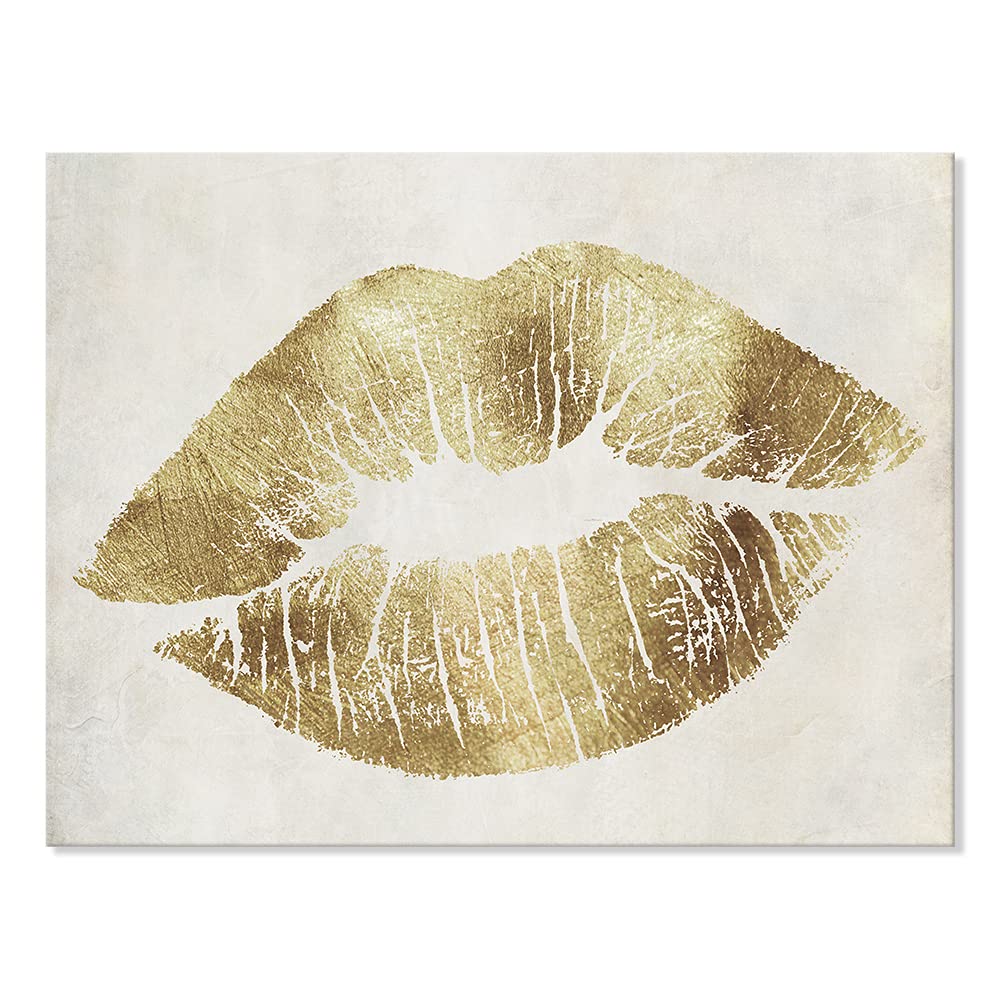 7Canvas Gold Wall Decor Glam Lip Wall Art Romantic Kiss Lip Artwork Canvas Print Picture For Bedroom Wall Bathroom Makeup Room D