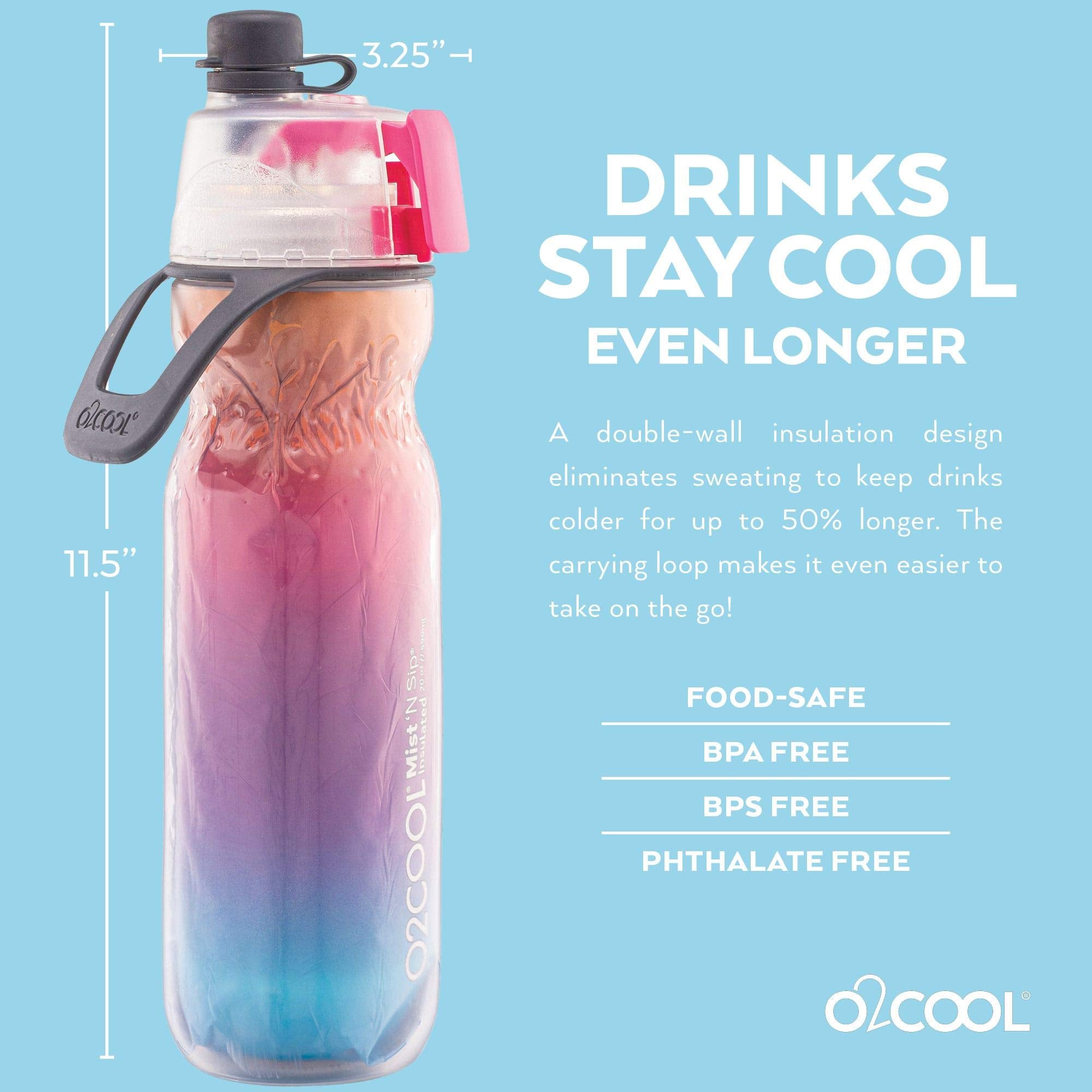 O2Cool Mist 'N Sip Misting Water Bottle 2-In-1 Mist And Sip Function With No Leak Pull Top Spout Sports Water Bottle Reusable Wa