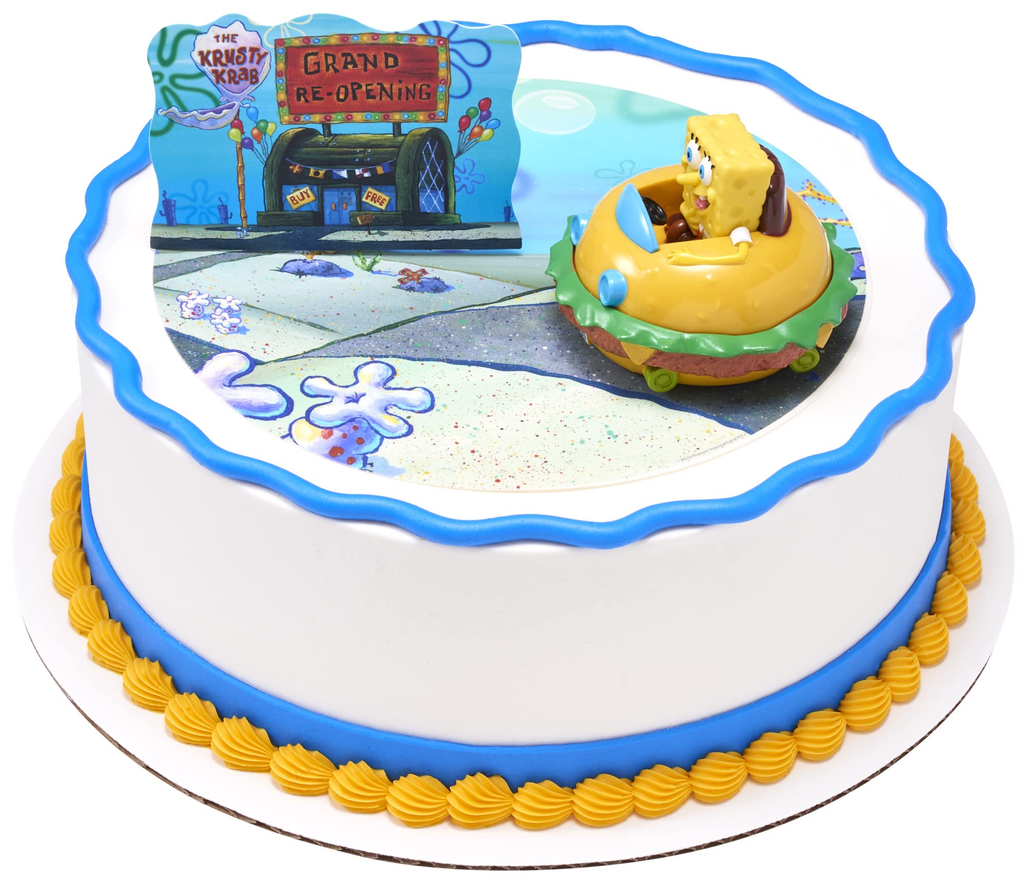 Decoseta Spongebob Square Pants Krabby Patty Cake Topper, 2-Piece Birthday Party Set With Rolling Car Figure For Fun After The P