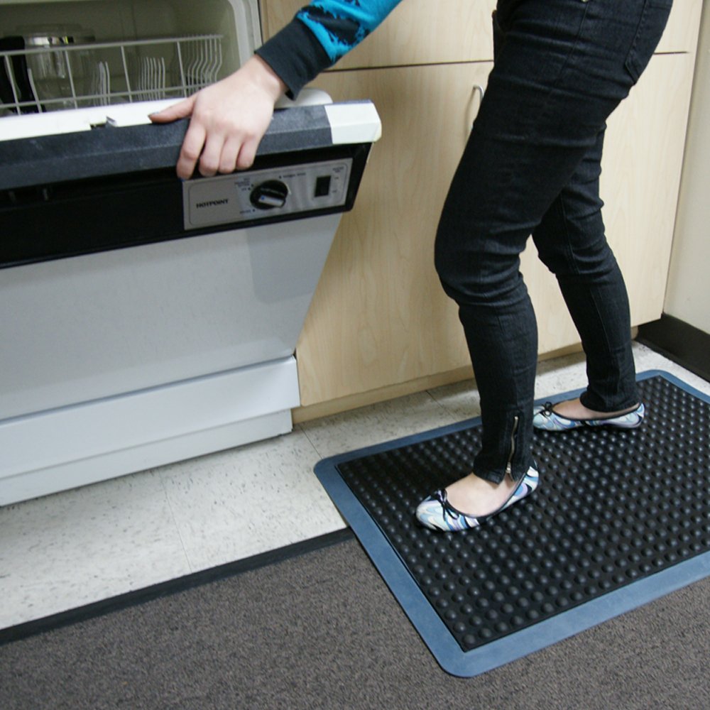 Rubber-Cal 03_184_Zwbk Bubble Top Anti-Fatigue Rubber Floor Mat, 5/8 X 2' X 3', Black Borders