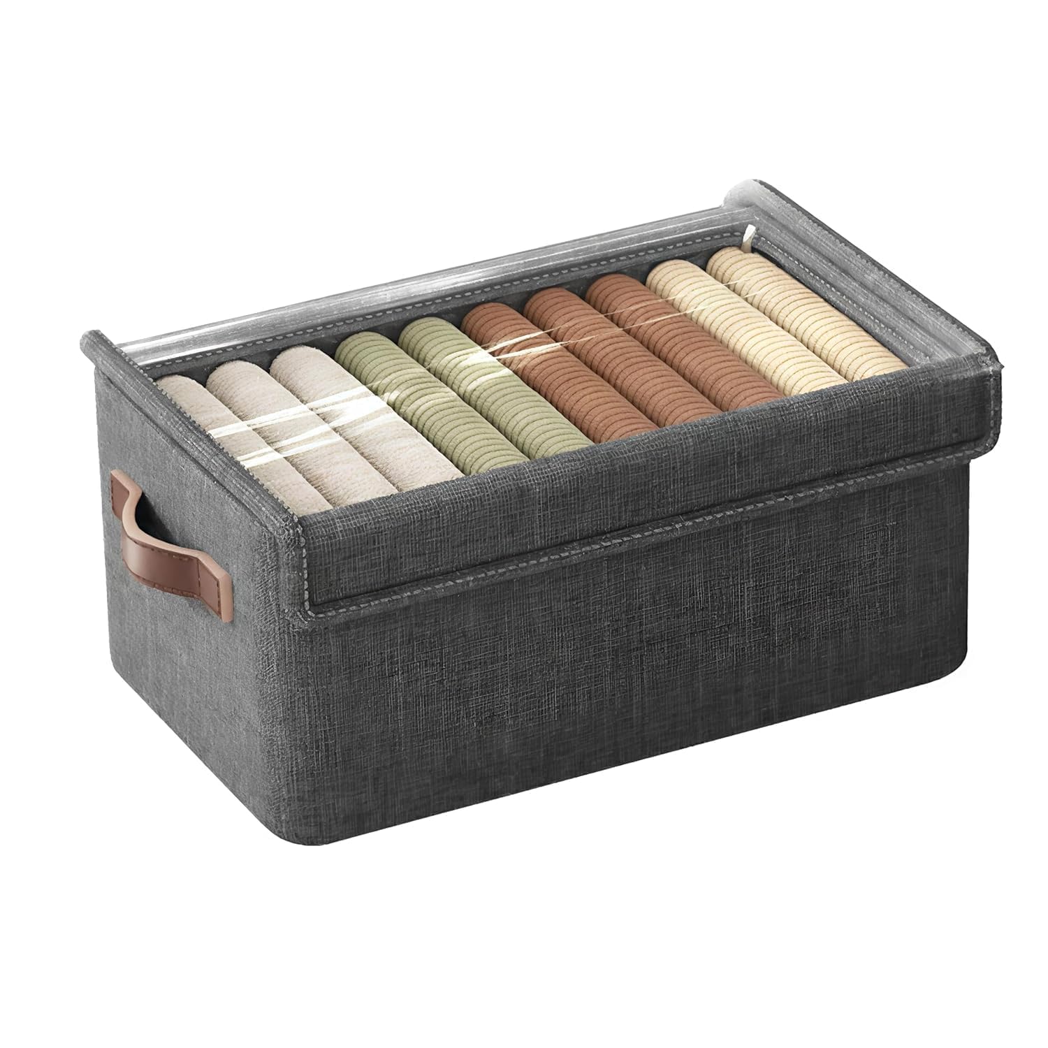 Avixon Folding Storage Box With Metal Rod Frame, 26 L Clothes Organizer Bin With Clear Top Window, Fabric Wardrobe Basket With H