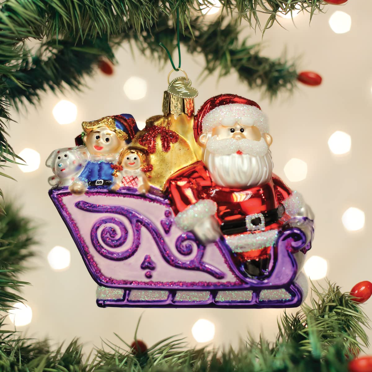 Old World Christmas Santa and Friends (Rudolph The Red-Nosed Reindeer) Glass Blown Ornament for Christmas Tree, Handcrafted Holi