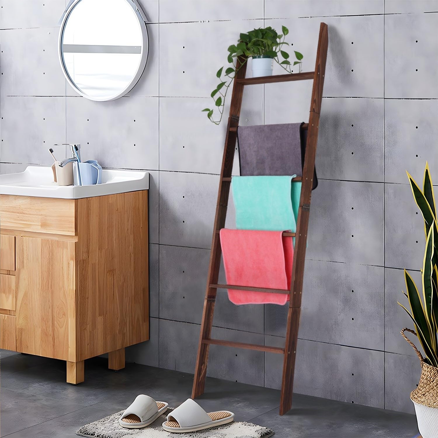 Zelbuck Blanket Ladder For Living Room And Bedroom,6-Tier Decorative Display Ladder Shelf,Ladder Rack For Storage And Decor,Wall