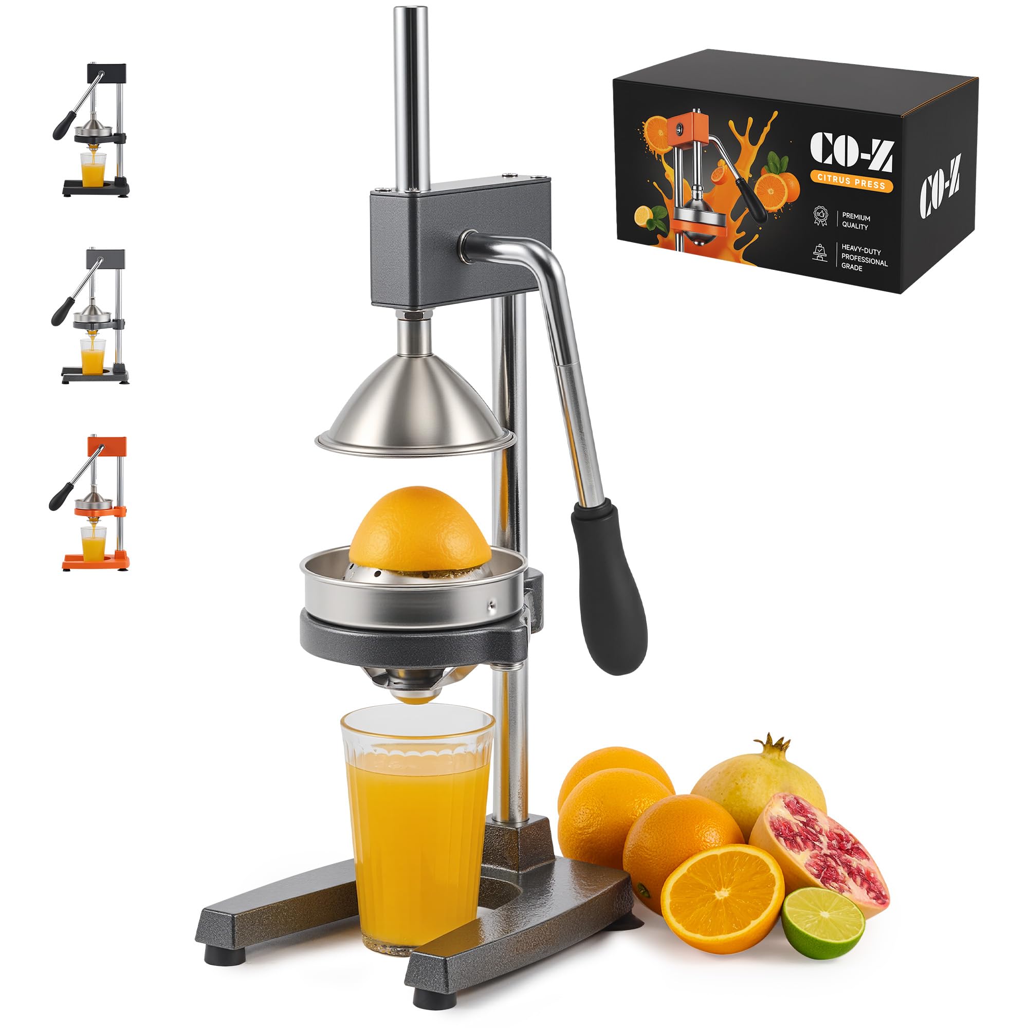 CO-Z Manual Citrus Juicer, Heavy-Duty Manual Juicer with Conical & Flat Pressure Plates, Professional Lemon Squeezer for Orange 