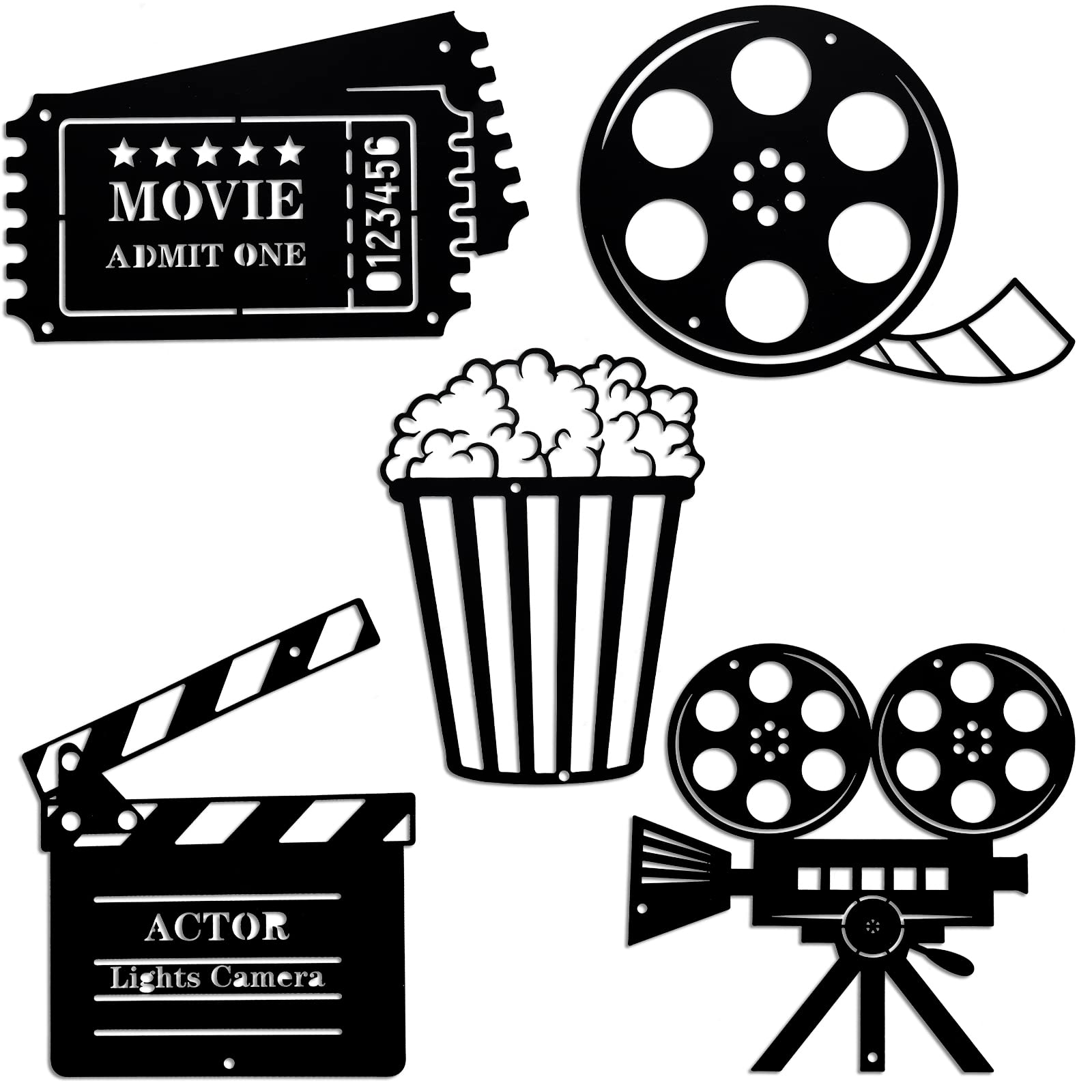 Moxweyeni 5 Pcs Movie Theater Decor Movie Theater Metal Home Room Decor Cinema and Popcorn Reel Wall Sign Art Cinema Film Wall D