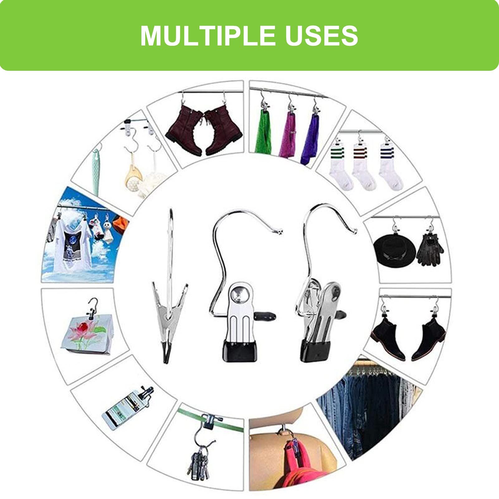 Boot Hangers Clips  16 Pack Laundry Hooks Hanging Clips Clothes Pins Closet Hanger Organizer Clamps Socks Towel Clips Heavy Duty Clothespins Bulk Hanger Clips for Closet Travel Pants Socks Handbags