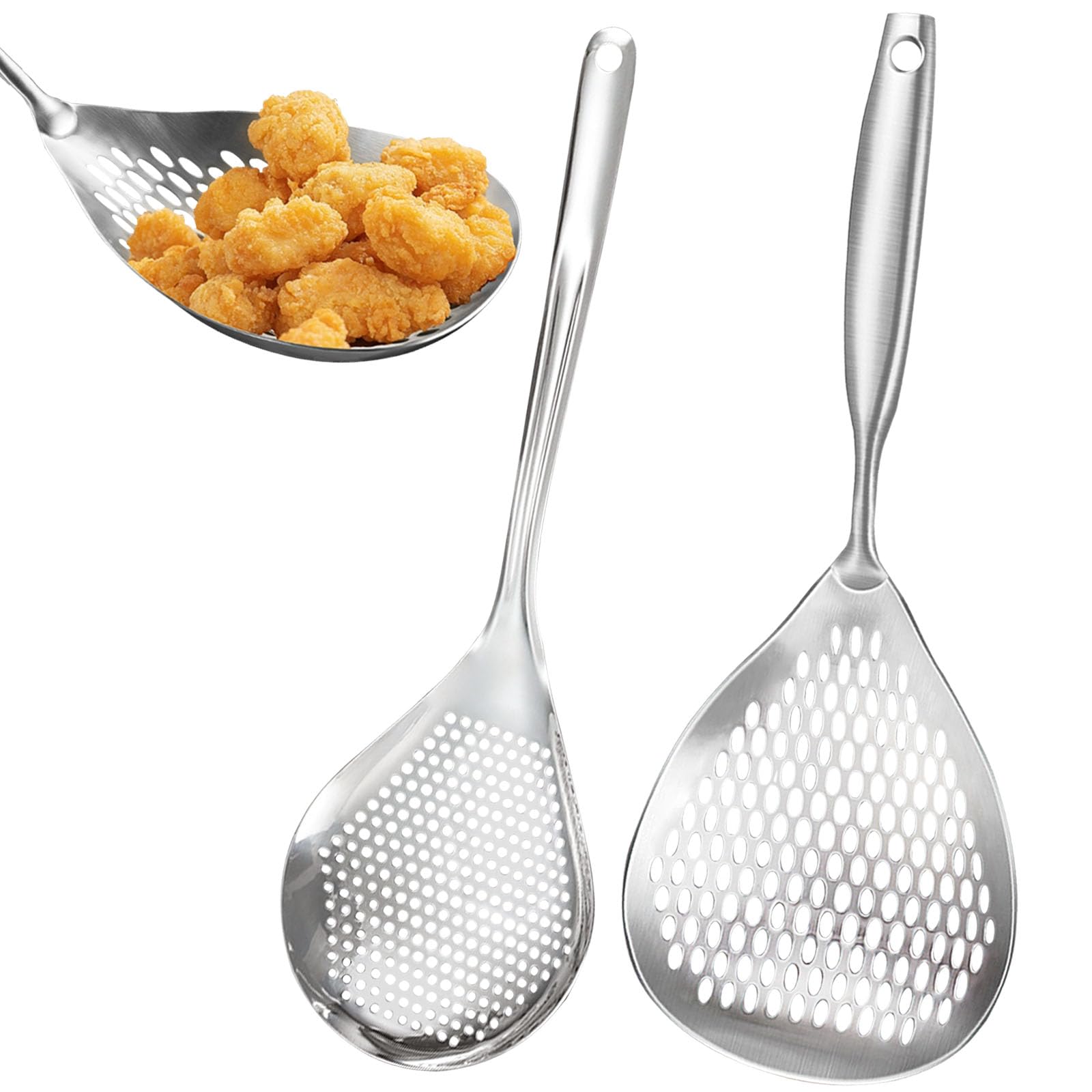 Kaycrown Skimmer Slotted Spoon, 2 Pack Stainless Steel Pasta Spider Strainer Skimmer Ladle Spoon For Frying And Cooking, Frying
