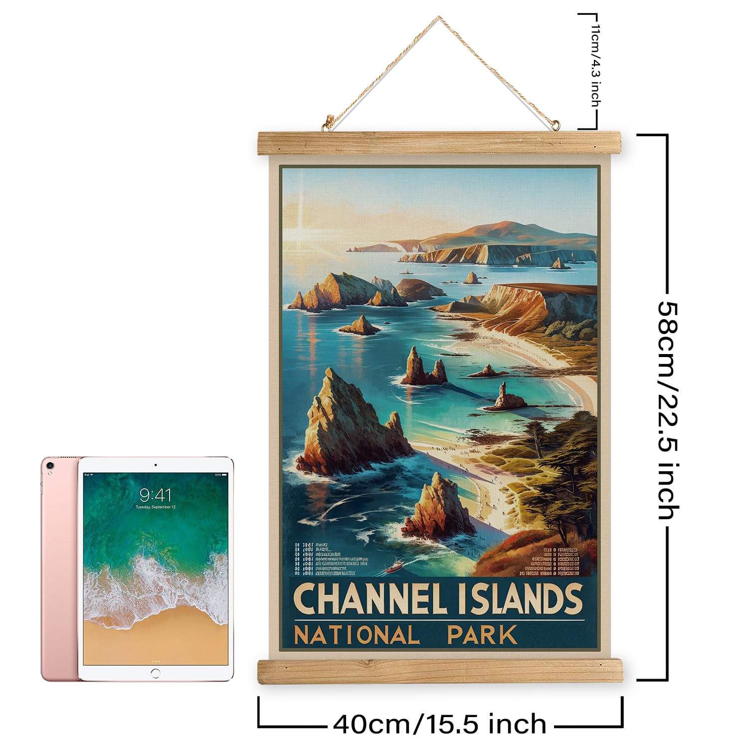 Xiaoaika Vintage Channel Islands National Park Travel Poster With Wooden Scroll Frame - Living Room, Bedroom, Home, Office Retro