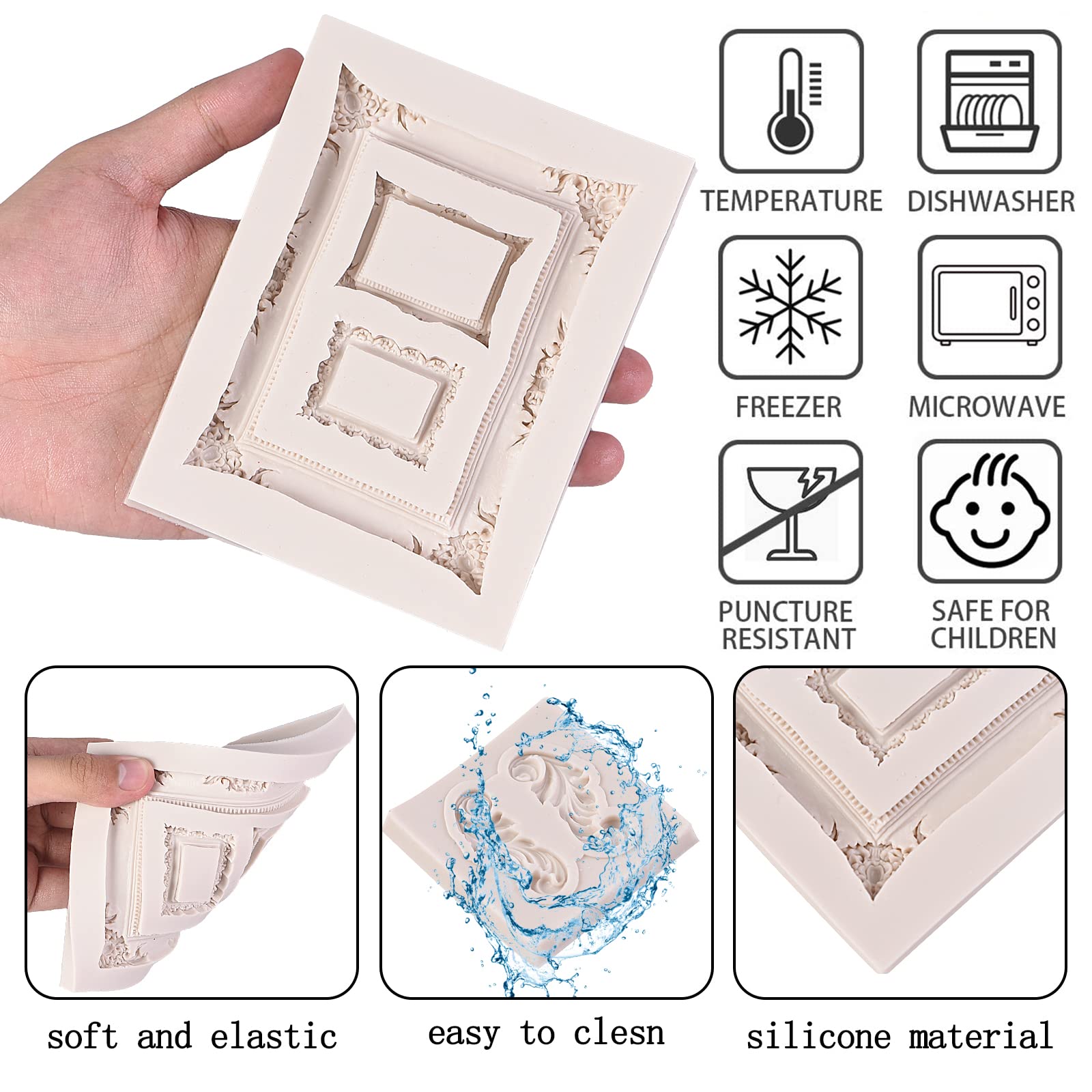 Frame Fondant Mold, 5 Pcs Silicone Frame Clay Lace Molds For Birthday Wedding Cake Decorating, Sugar, Chocolate, Candy, Lace Pho