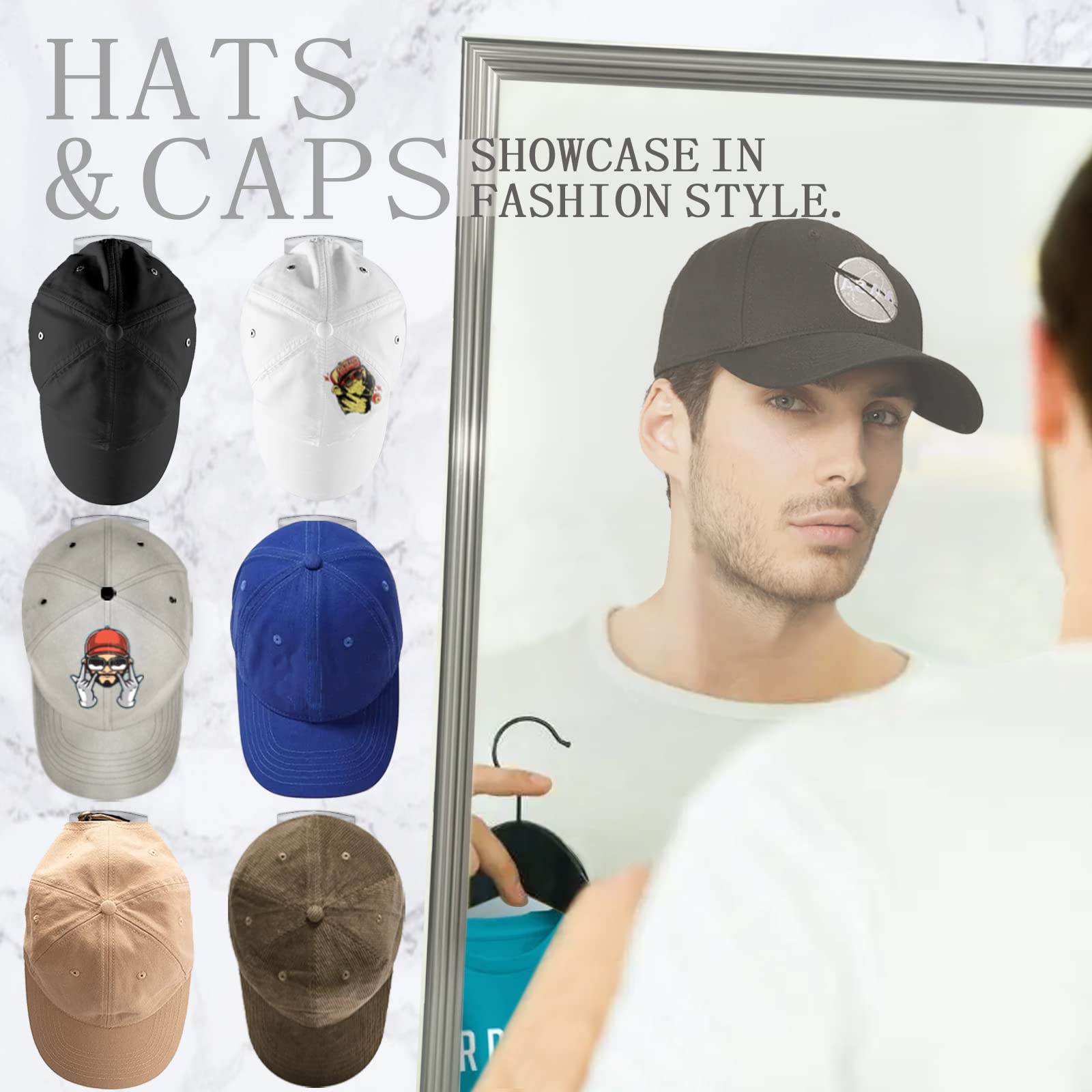 Hat Rack For Wall (14-Pack) - Hat Racks For Baseball Caps, Adhesive Hat Hooks For Wall, No Drilling Hat Organizer Cowboy Hat Hol