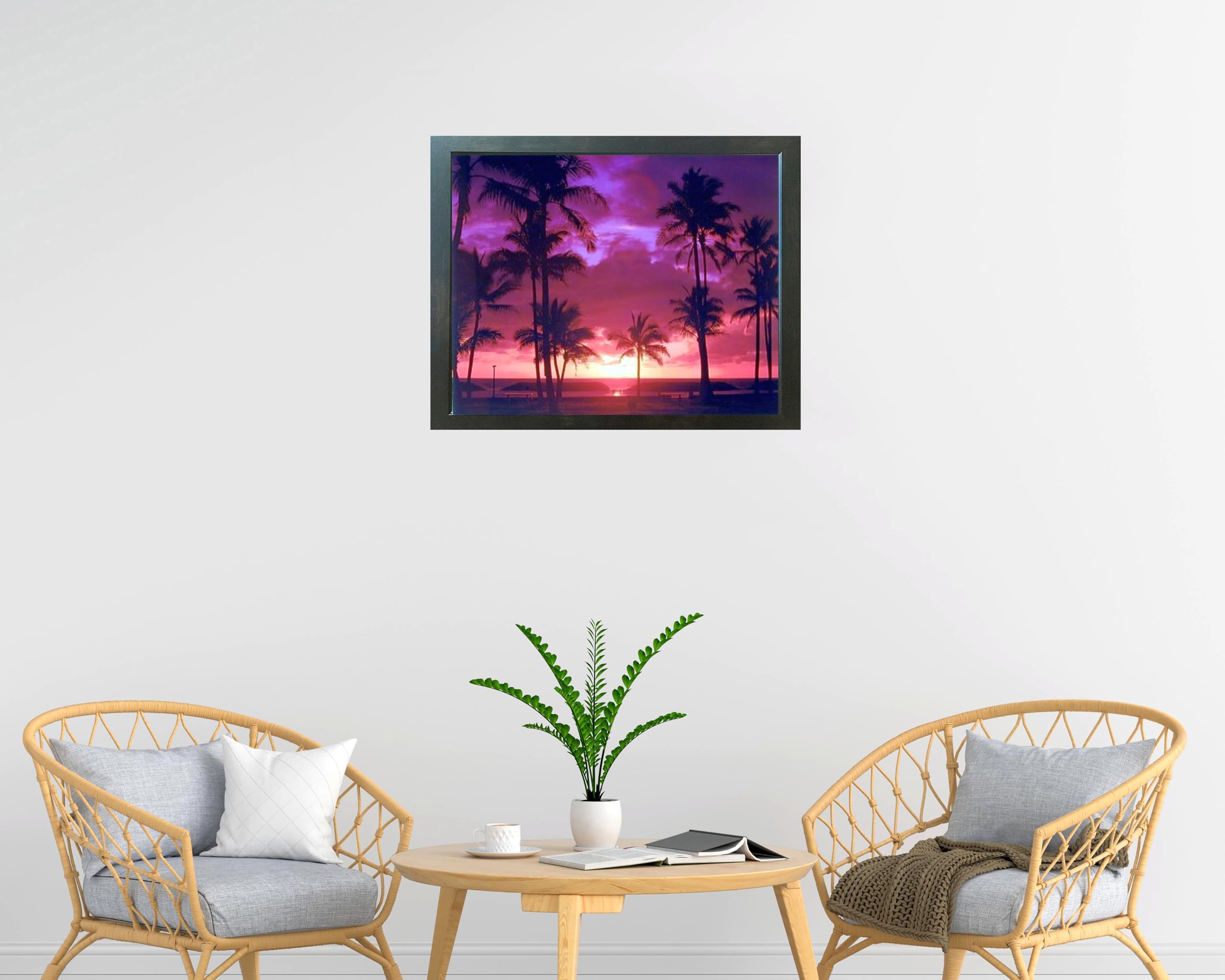 Purple Tropical Sunset Landscape Scenery Wall Decor Art Print Poster (16X20)