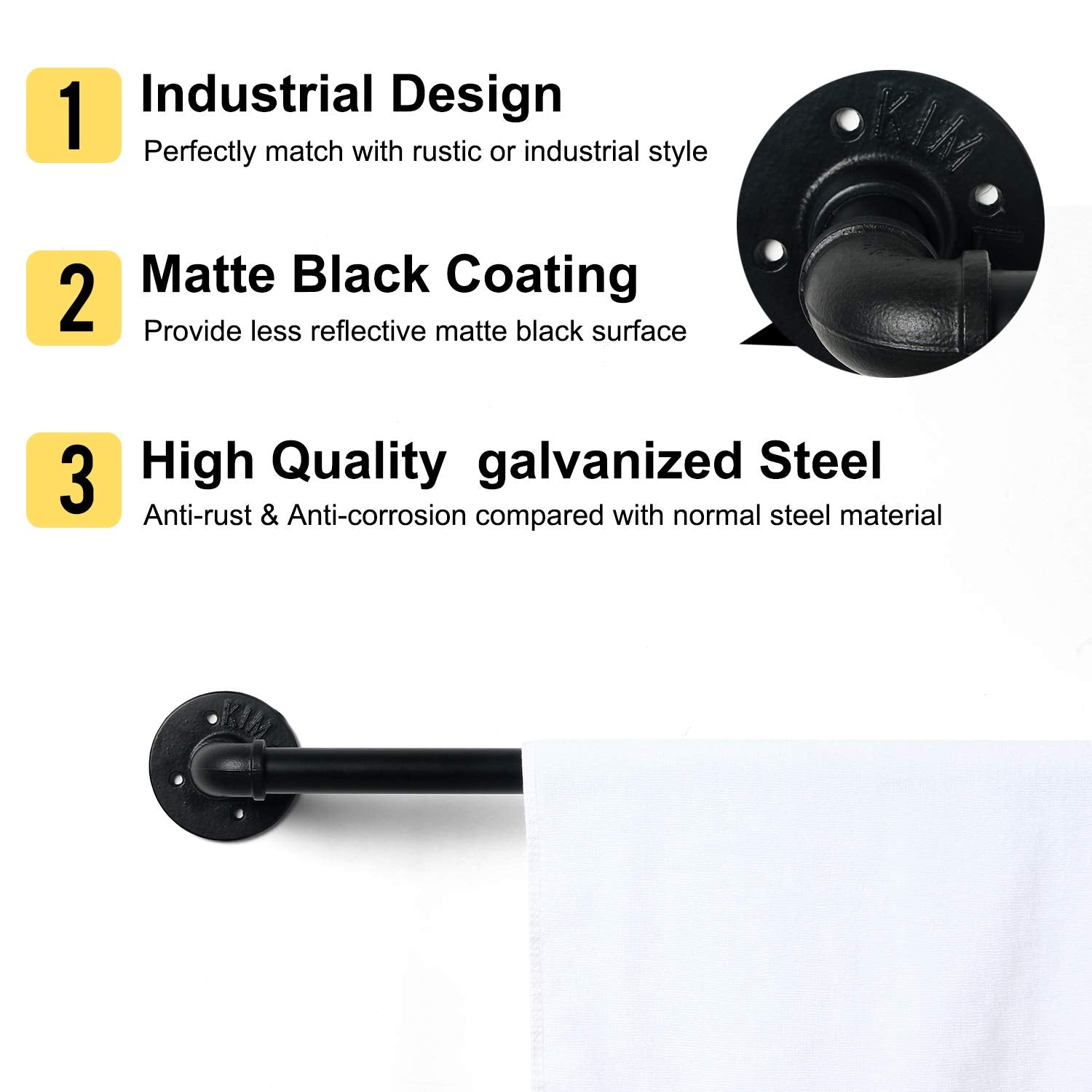 HouseAid 12 Inch Industrial Pipe Towel Bar  Farmhouse Rustic Towel Holder  Vintage Style Towel Rod for Bathroom  Wall Mounted  Matte Black