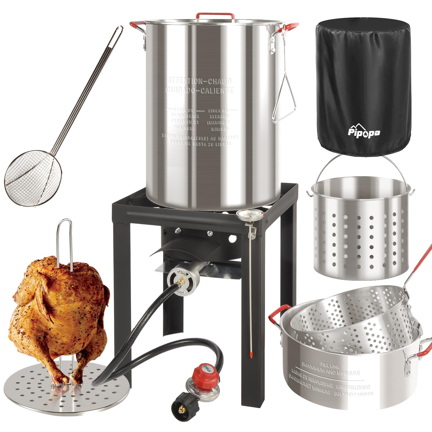 30Qt & 10Qt Outdoor Fryer | Turkey Deep Fryer | Seafood Boil Pot | Cover & Skimmer Included | 50,000Btu Propane Burner | Aluminu
