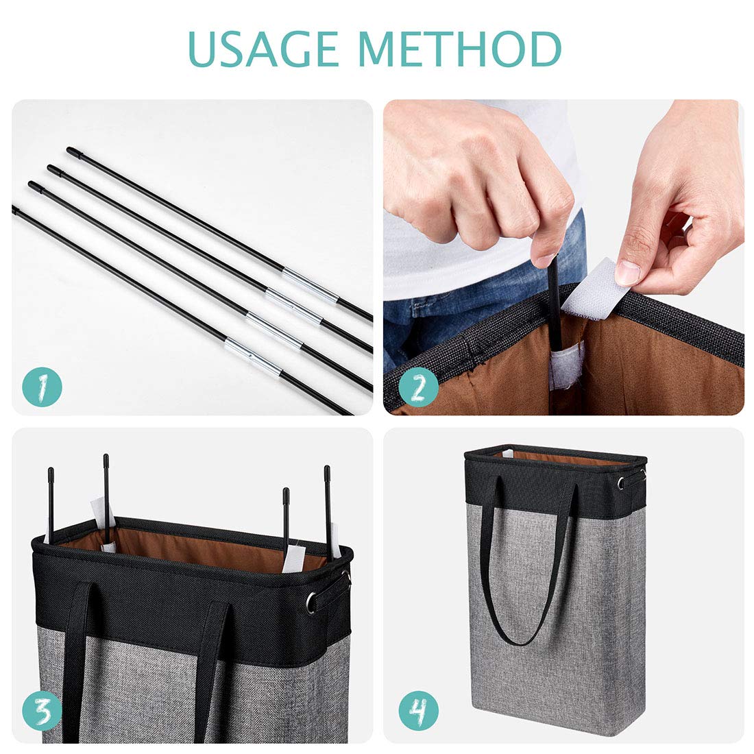 i BKGOO Laundry Basket with Handles Black&Grey-Slim Laundry Bin Collapsible Dirty Clothes Basket Narrow Laundry Bag Foldable Dirty Hamper for Camping  Dorms  Apartments
