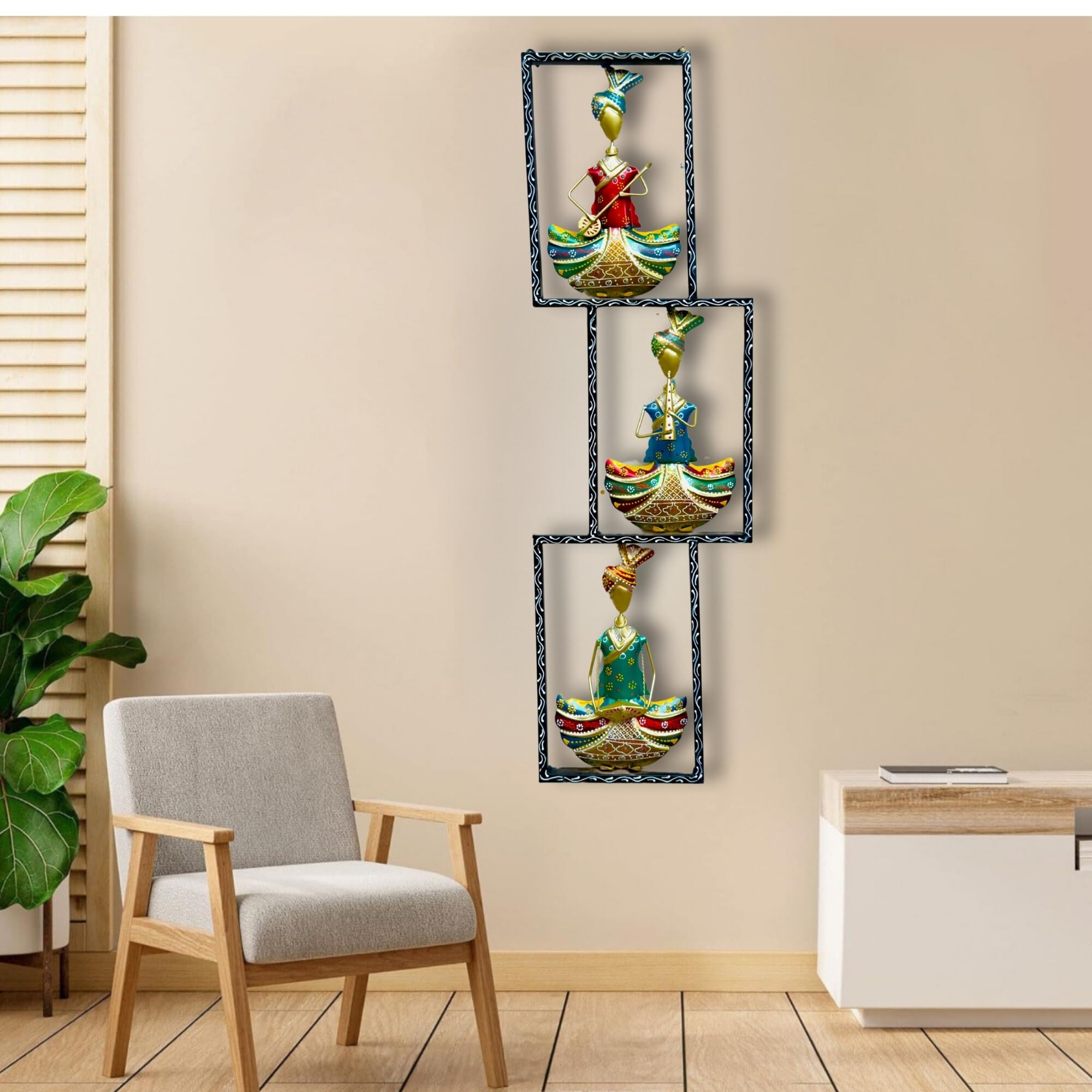 Rsn Metal Wall Decor Rajasthani 3 Musicians Wall Art/Wall Hanging For Living Room/Bedroom Size-40 X12 Inch