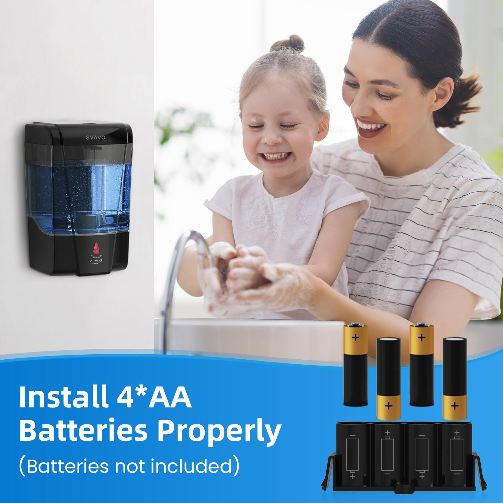 SVAVO Automatic Soap Dispenser Hand Sanitizer Dispenser Wall Mount 600ml/21fl.oz  Touchless Electric Sensor Pump Battery Operated for Offices Home Kitchen Bathroom Hotel Restaurant Commercial