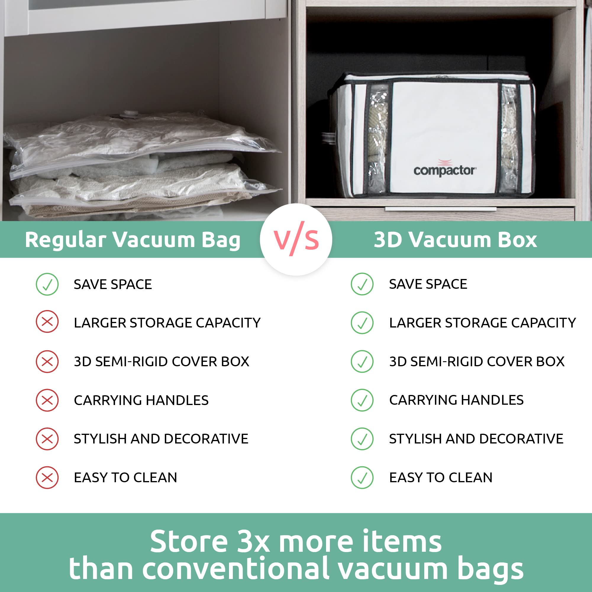 Compactor Vacuum Storage Bag M | Polypropylene + Nylon | Space Saver Vacuum Storage Bags For Clothes, Comforters & Blankets | Ul