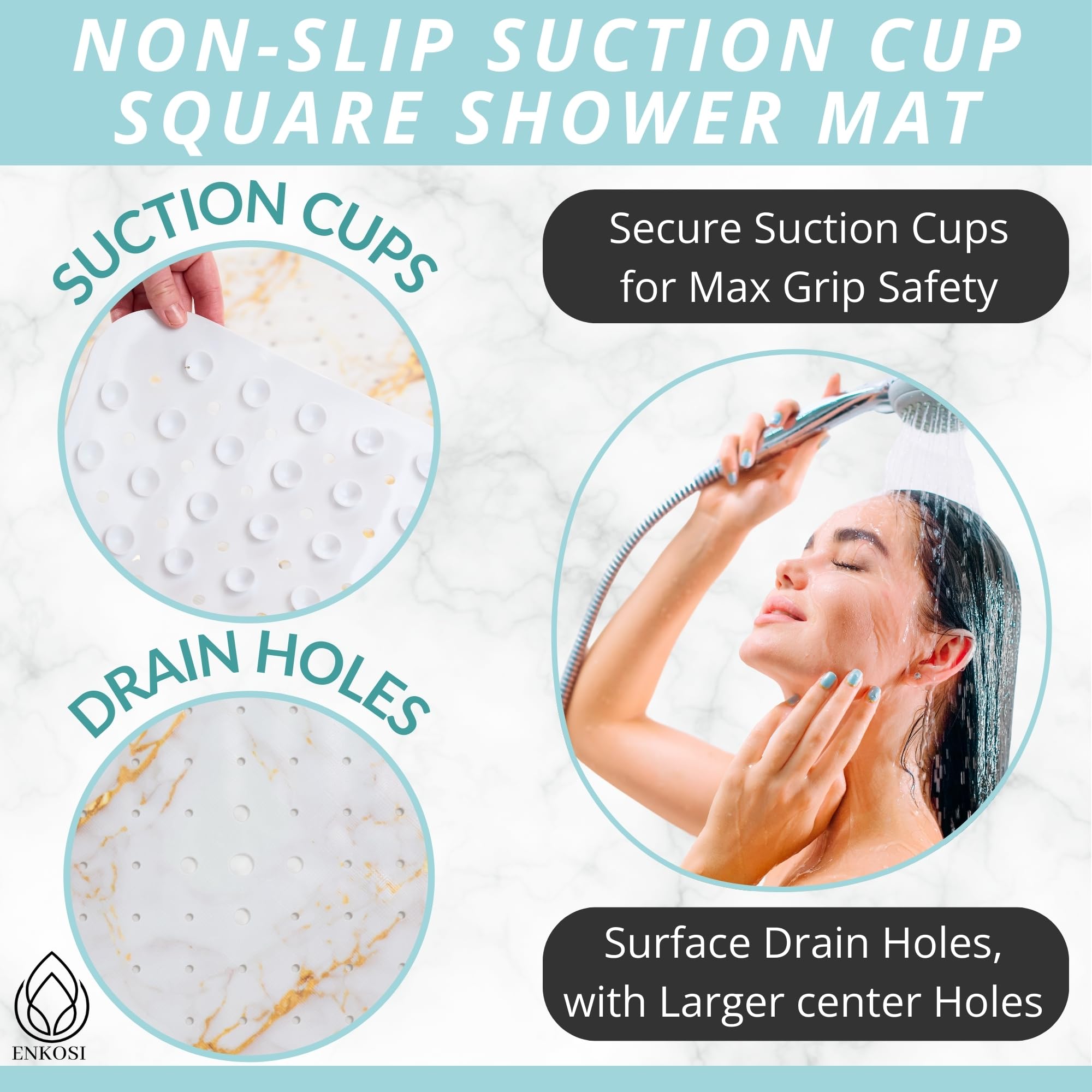 Square Shower Anti Slip Mat - Non Slip Shower Mat - Bath Mats For Shower Stall - Shower Mats For Showers Anti Slip - Shower Mat