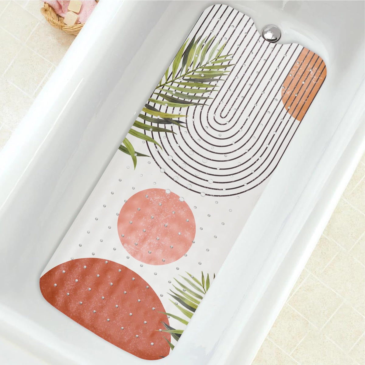 Bathtub Mat Non Slip, Bohemia Extra Long Bath Tub Mat Shower Floor Mat With Suction Cups And Drain Holes For Adults Kids Elderly