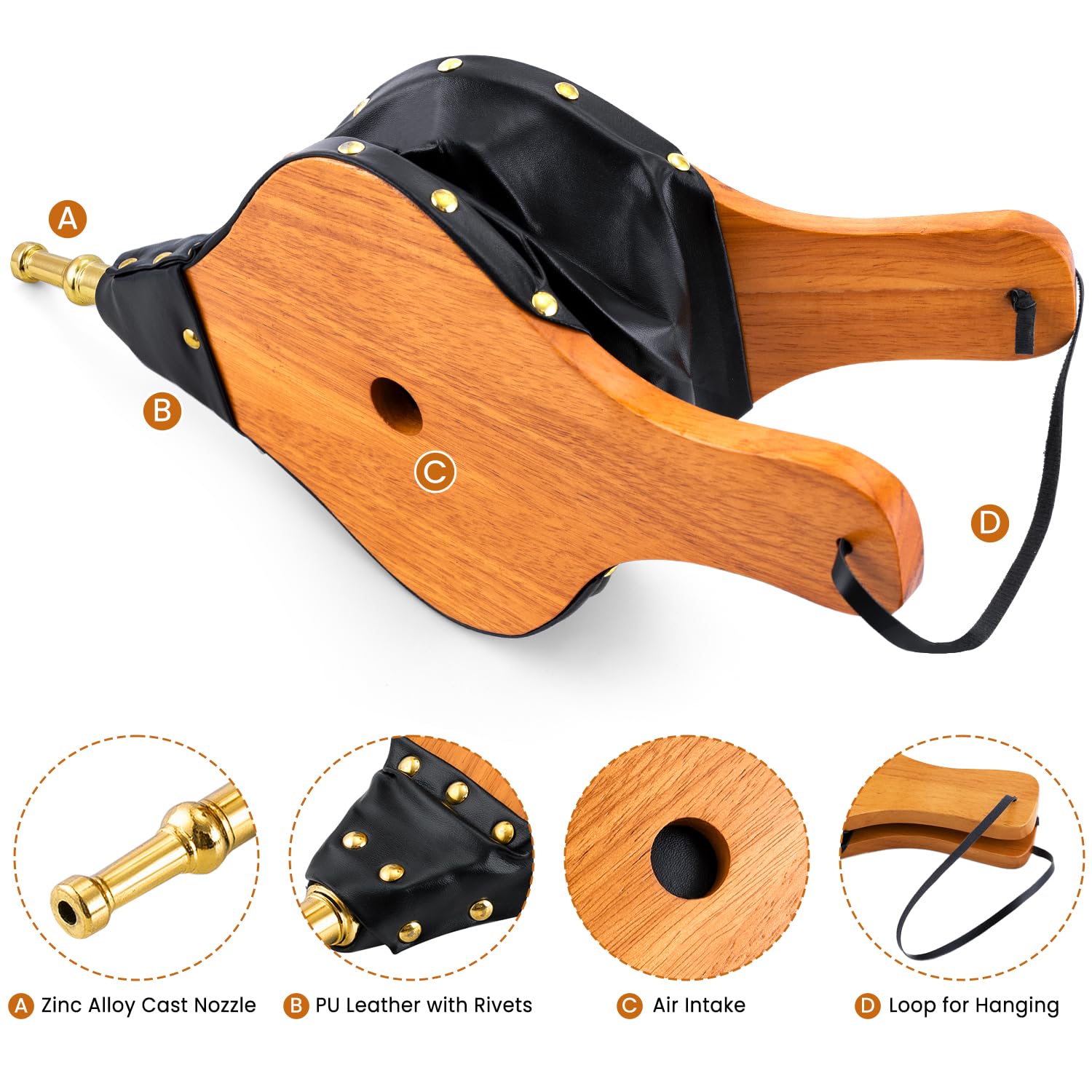 Amagabeli Fireplace Bellows Indoor 15.5''X 7'' For Wood Bellow Stove Fire Air Blower For Fire Pit Bellows Outdoor Cooking Campin