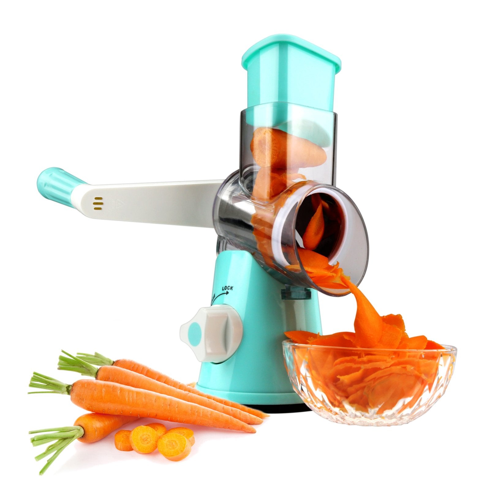 Round Mandoline Drum Slicer Rotary Cheese Grater Veggie Slicer Vegetable Carrot Shredder Nut Chopper Blue