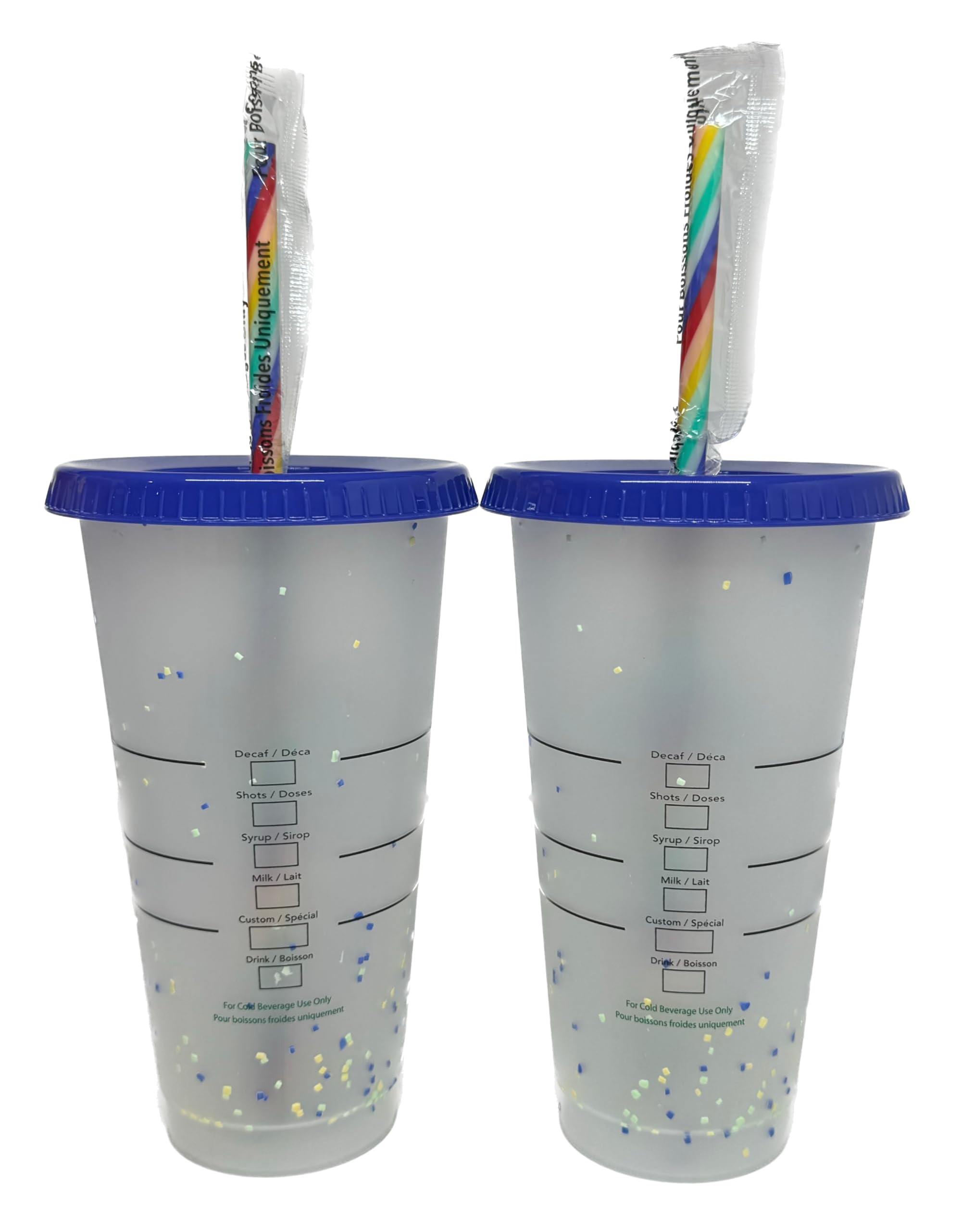 Starbucks Color Changing Confetti Reusable Cold Cup With Rainbow Striped Straw, 24 Fl Oz, Set Of Two