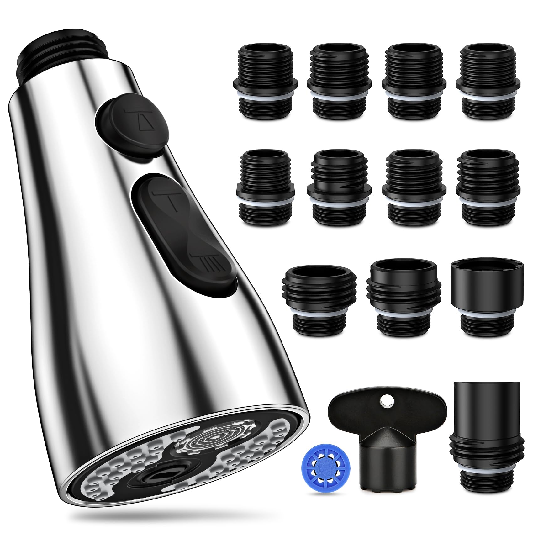Ifaucet Kitchen Faucet Head Replacement - Pull Down Spray Head, Brushed Nickel with 6 Adapters, Durable ABS Material