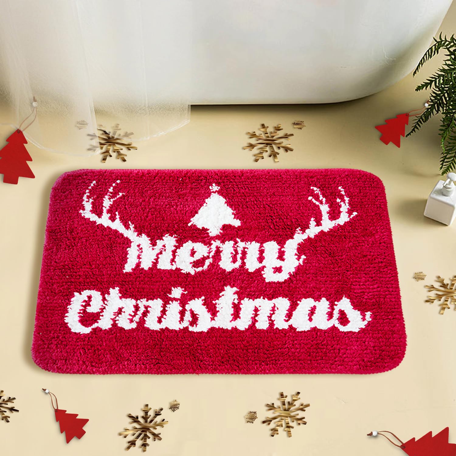 Boankodu Christmas Bathroom Rugs Christmas Decorations Bathroom Super Soft Bath Mat, Microfiber Bathroom Carpet, Non-Slip Bathro