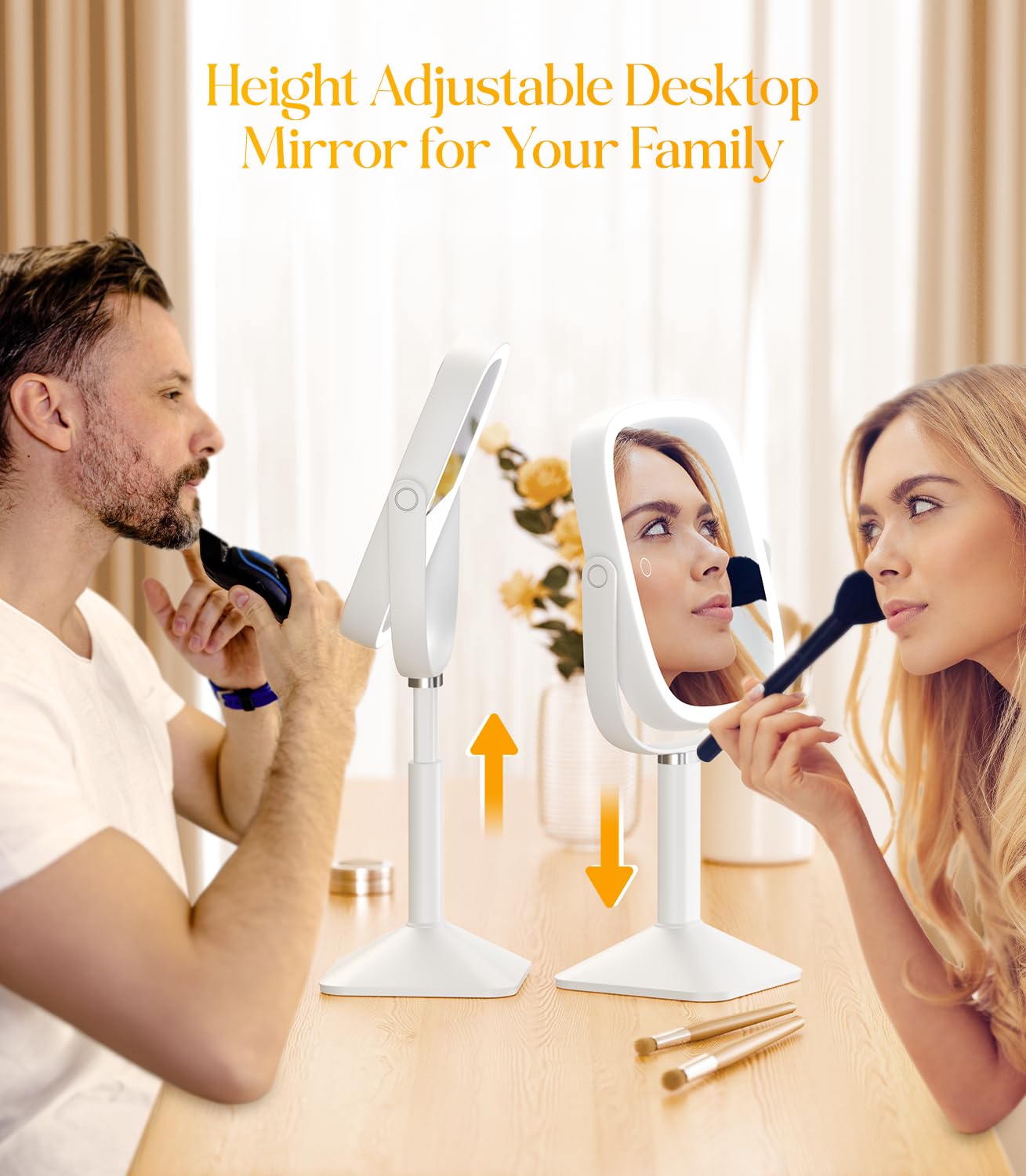 Gospire Rectangle Lighted Makeup Mirror With Lights 3 Color, Height Adjustable And 1X/7X Magnifying, 2000Mah Rechargeable Batter