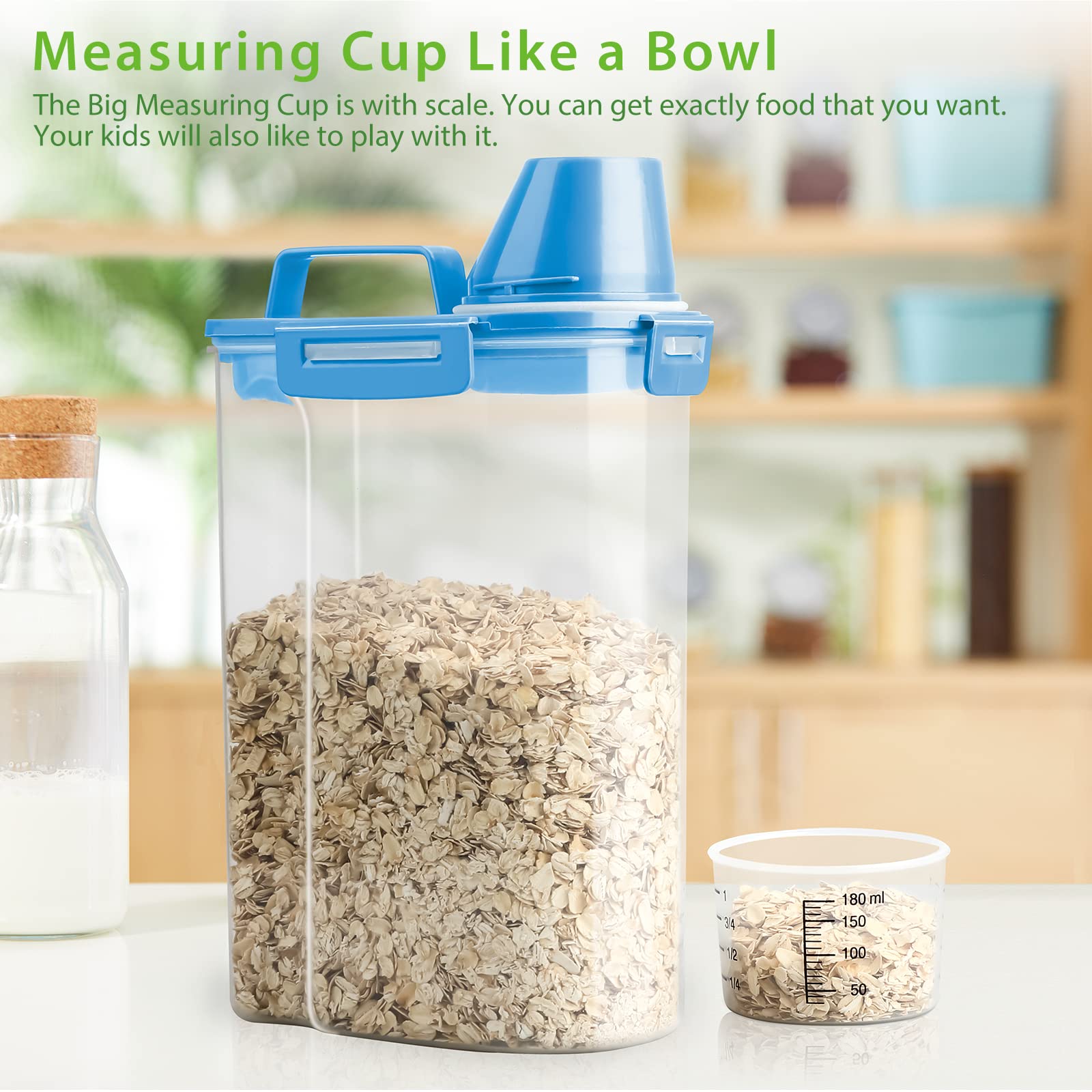 Viretec Rice Airtight Storage Container, 3 To 5Lbs Cereal Dry Food Flour Bin, Pet Dog Cat Food Dispenser With Measuring Cup, Bpa