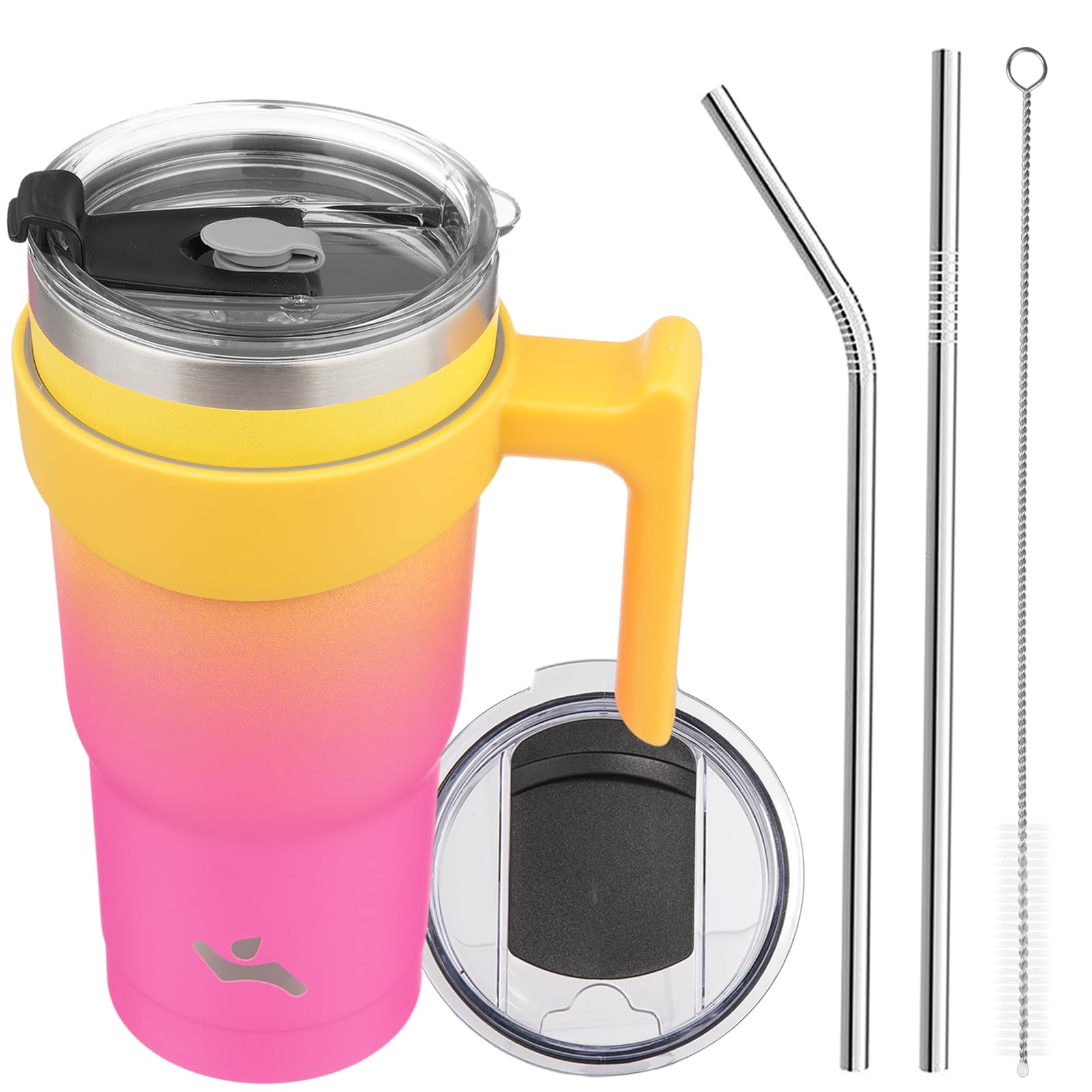 Konokyo 20 oz Tumbler with Handle and 2 Straw 2 Lid, Insulated Water Bottle Stainless Steel Vacuum Cup Reusable Travel Mug,Rainb