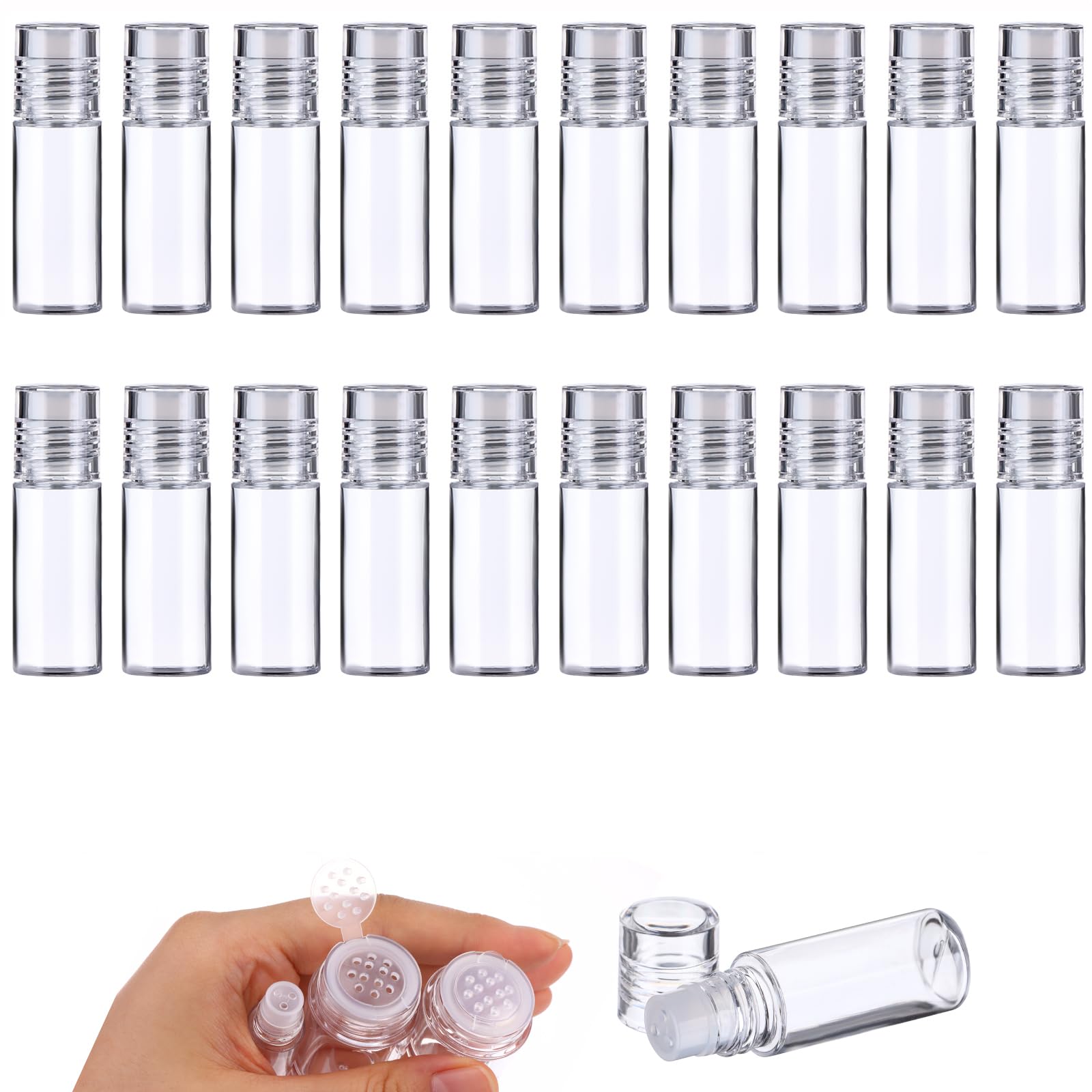 Yiphates 20Pcs Mini Clear 3ml Loose Powder Container Plastic Bottle Empty Cosmetic Sifter Loose Powder Jars Container Refillable Bottle