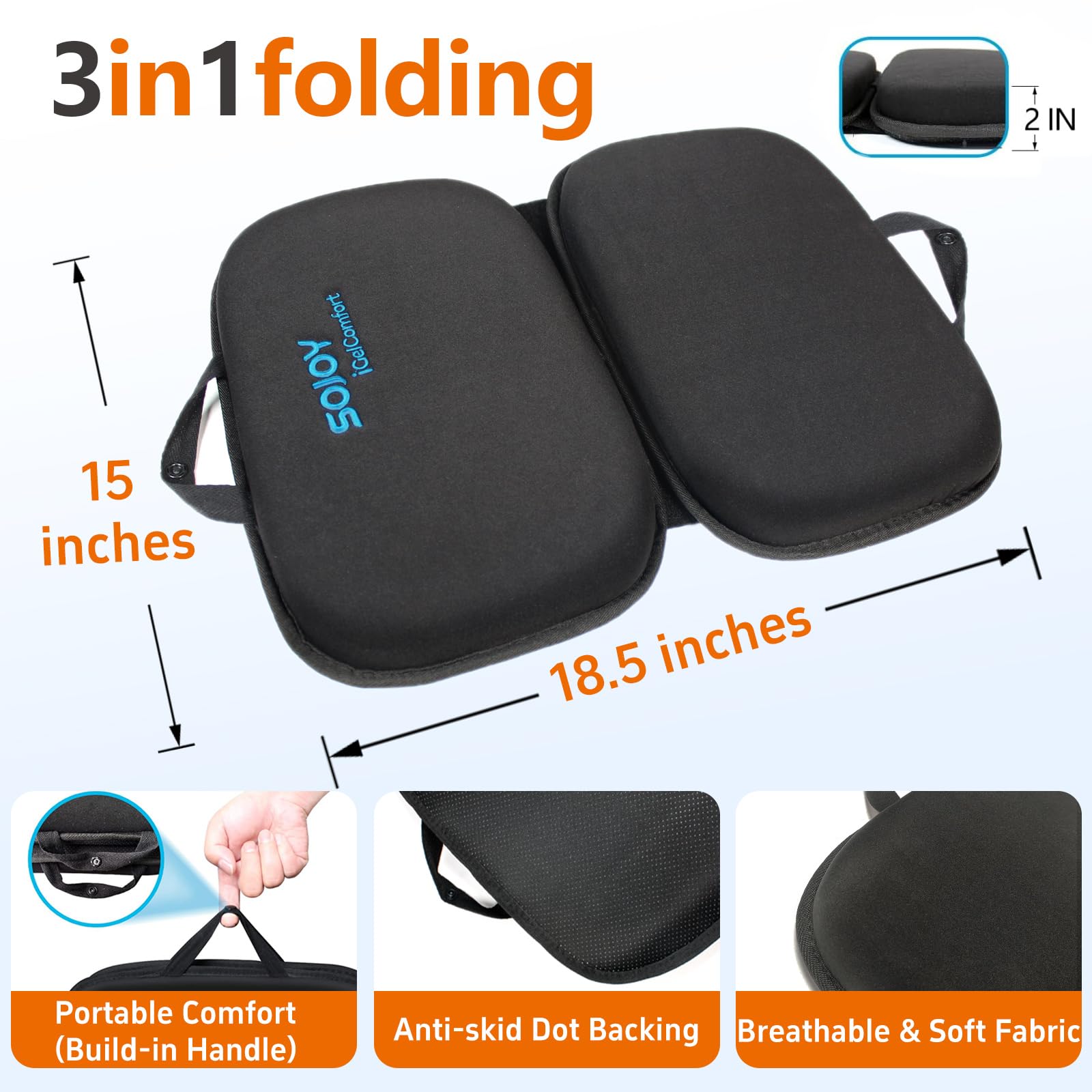 Sojoy Igelcomfort 3 In 1 Foldable Gel Seat Cushion Featured With Memory Foam (A Must-Have Travel Cushion! Smart, Easy Travel Cus