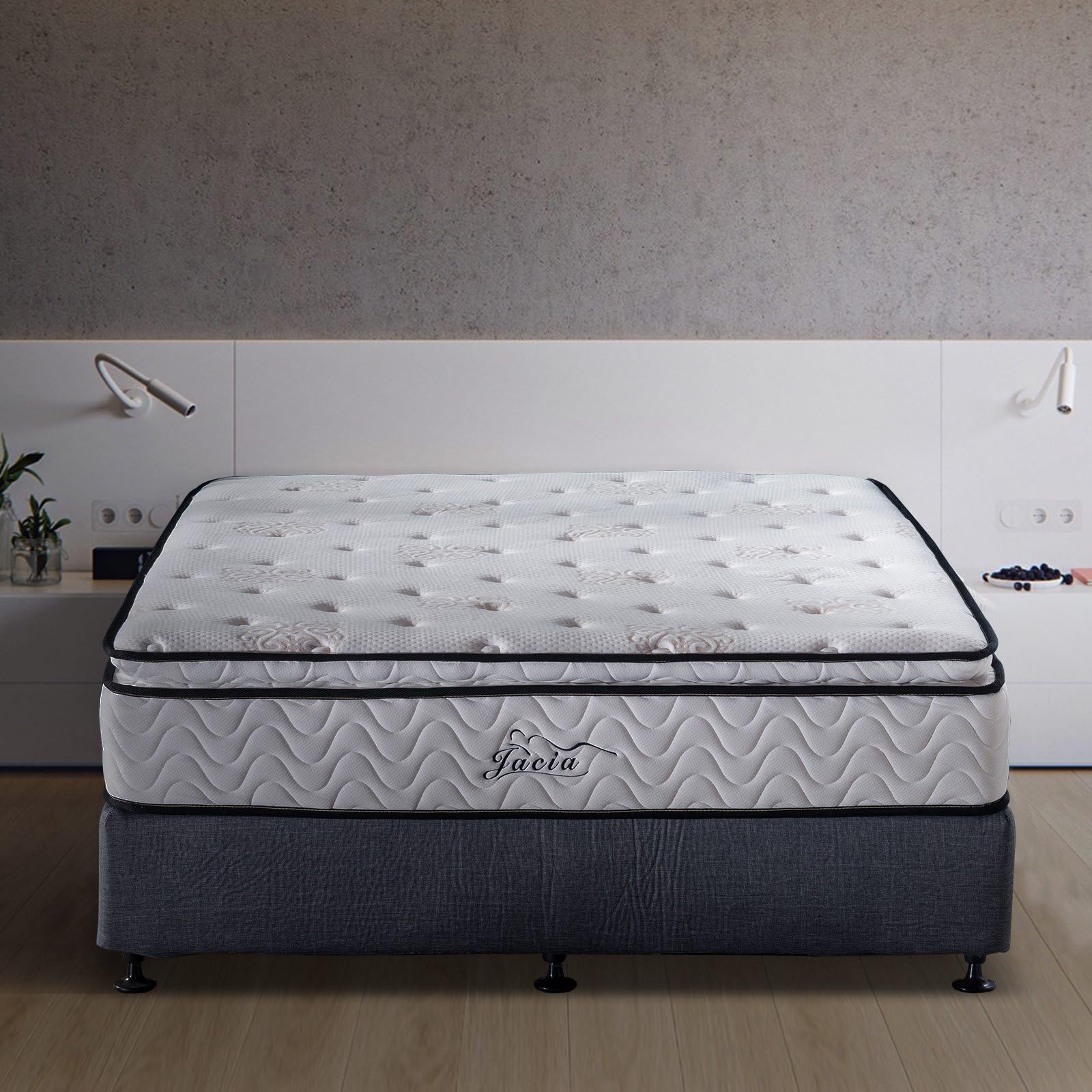Jacia House Queen Mattress 11.4 Inch Pillow Top Pocket Spring Hybrid Mattress, Memory Foam Innerspring Firm Mattress -Bed In A B