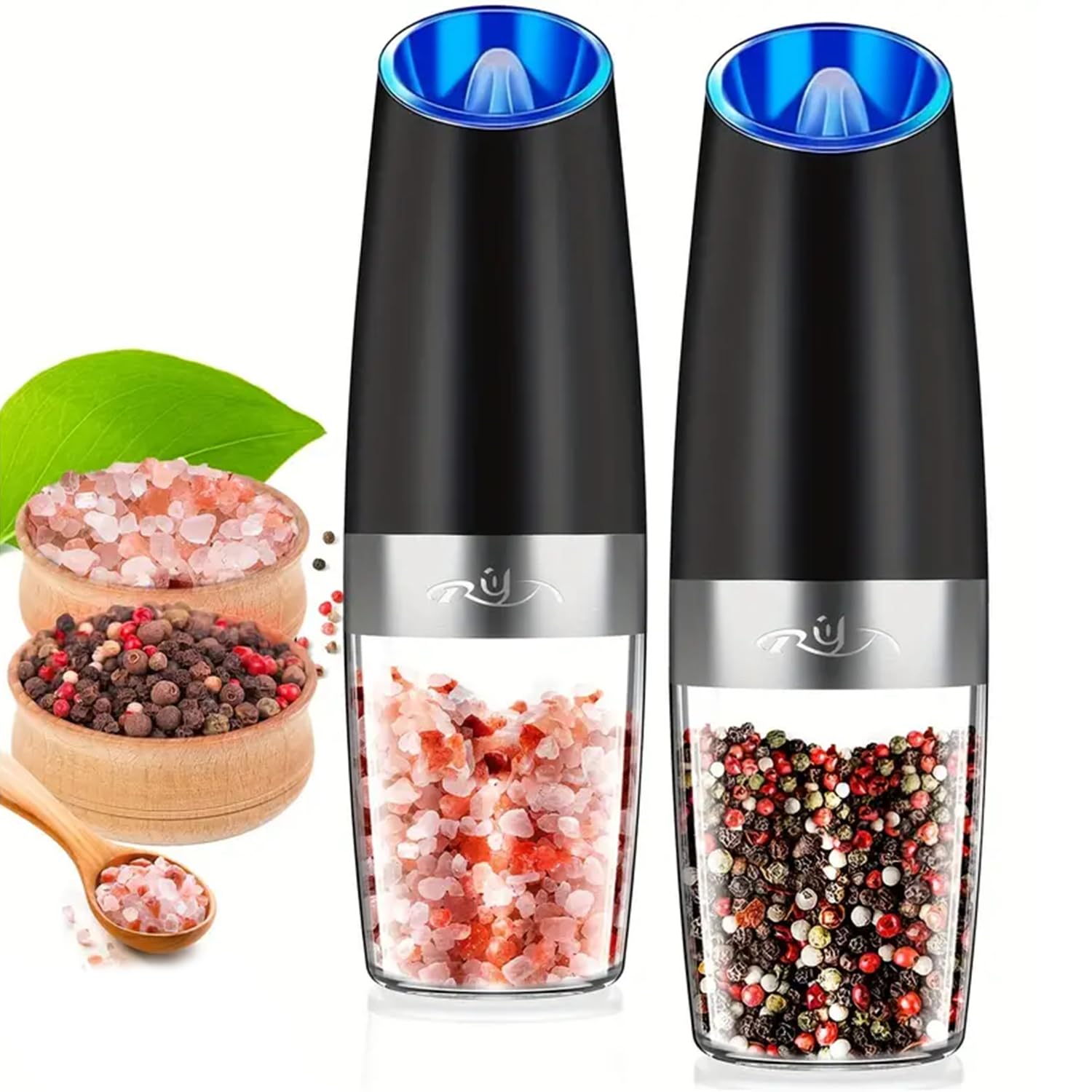 Gravity Electric Salt And Pepper Grinder Set, Automatic And Battery-Operated With Adjustable Coarseness, Led Light, One Hand Ope